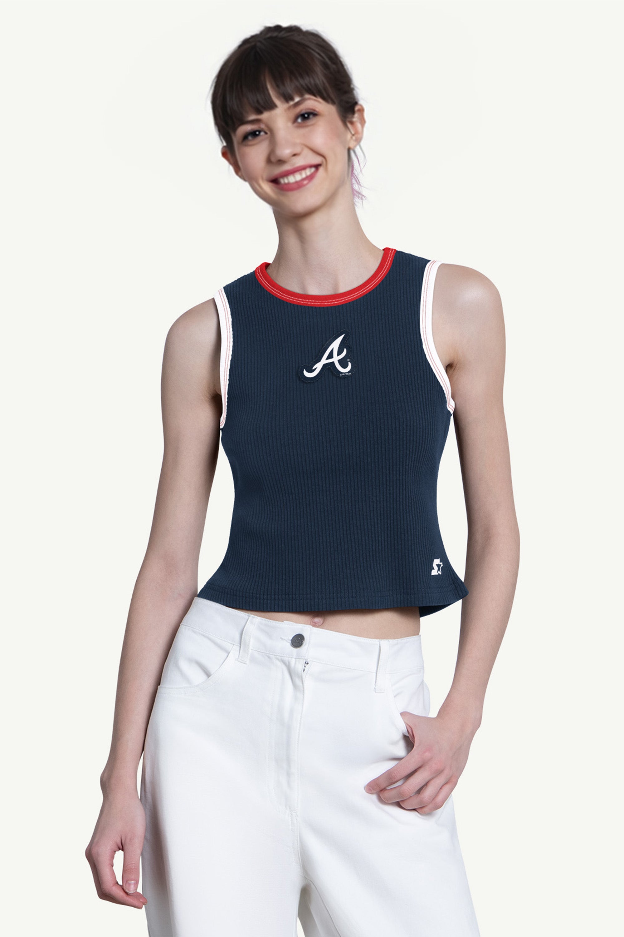 WOMENS ATLANTA BRAVES PLAY THE BALL CROP TANK View 1