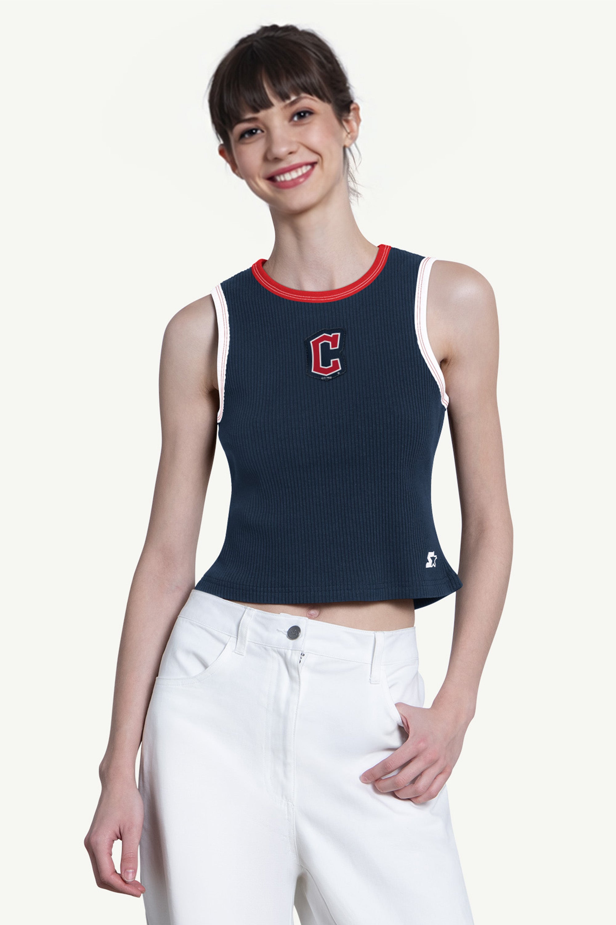 WOMENS CLEVELAND GUARDIANS PLAY THE BALL CROP TANK View 1 | Cleveland Guardians
