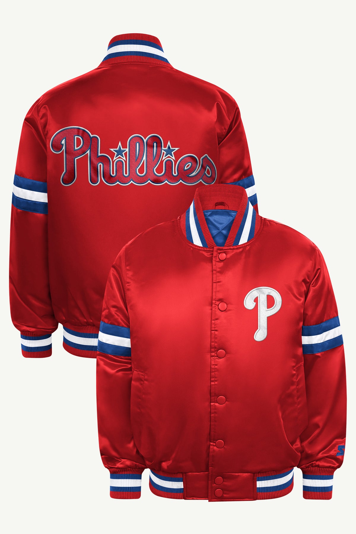 YOUTH PHILADELPHIA PHILLIES COURTSIDE JR SATIN  VARSITY JACKET View 1