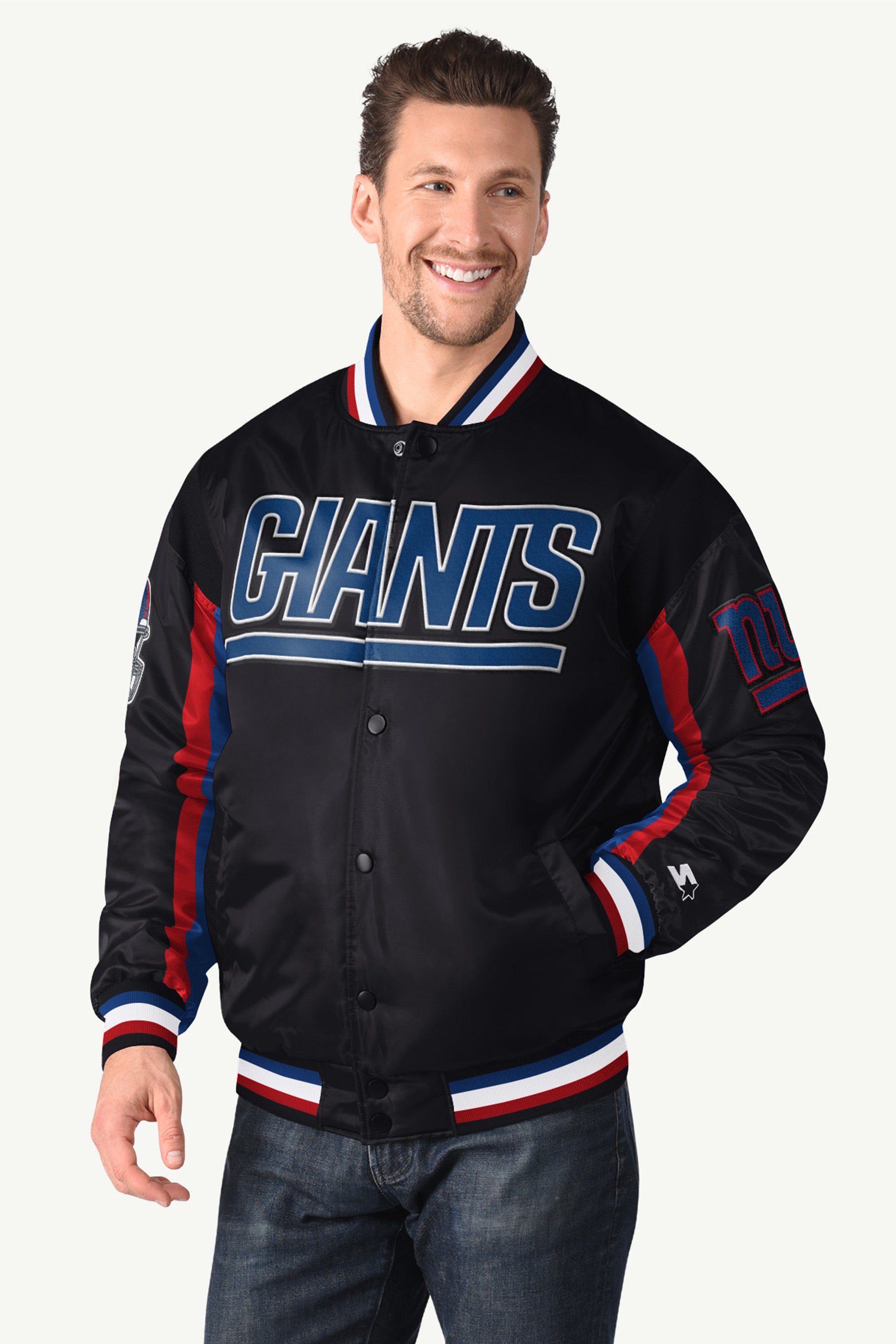 MENS NEW YORK GIANTS SATIN VARSITY JACKET View 1