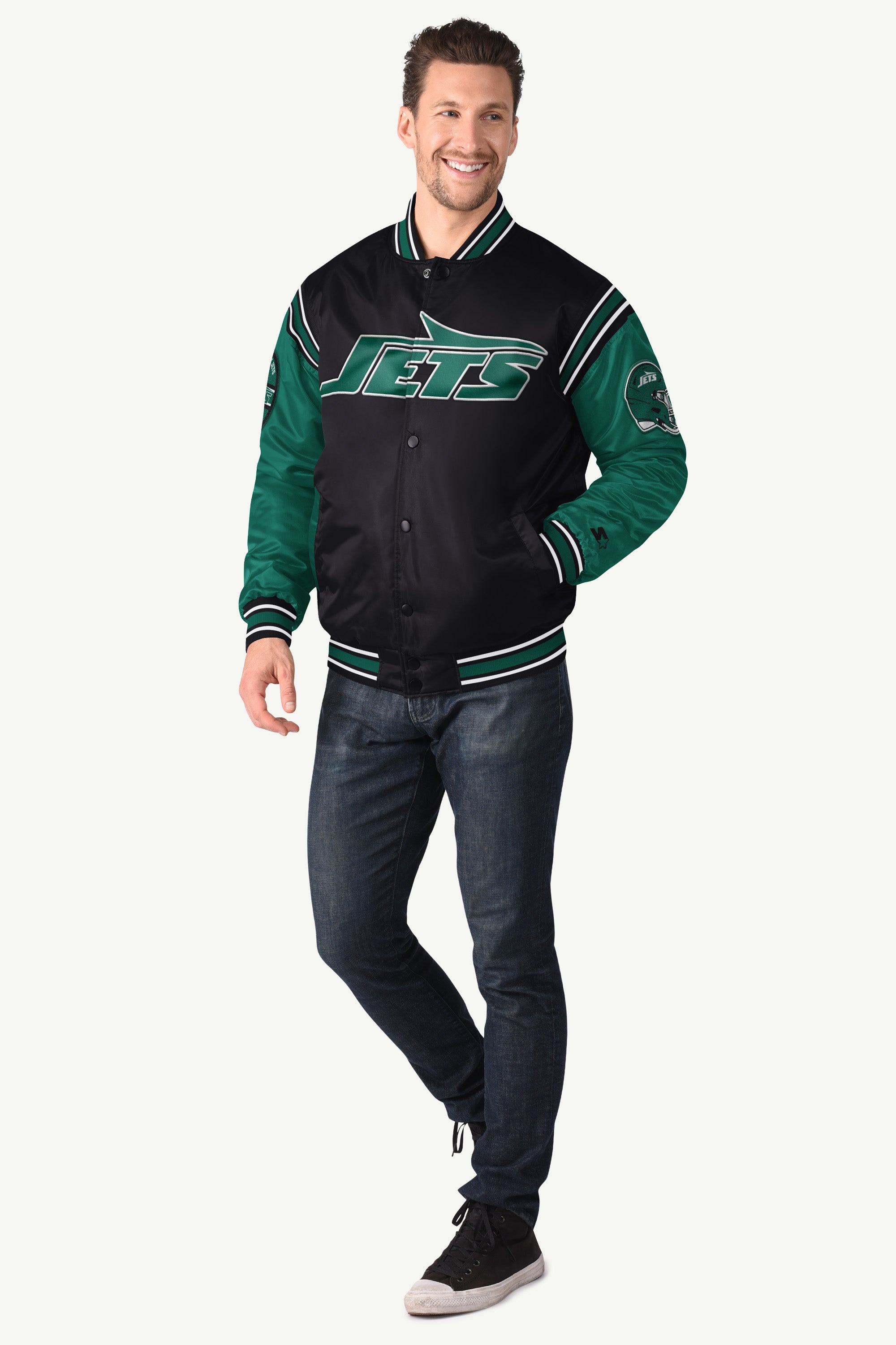 MENS NEW YORK JETS SATIN VARSITY JACKET View 3 | New York Jets