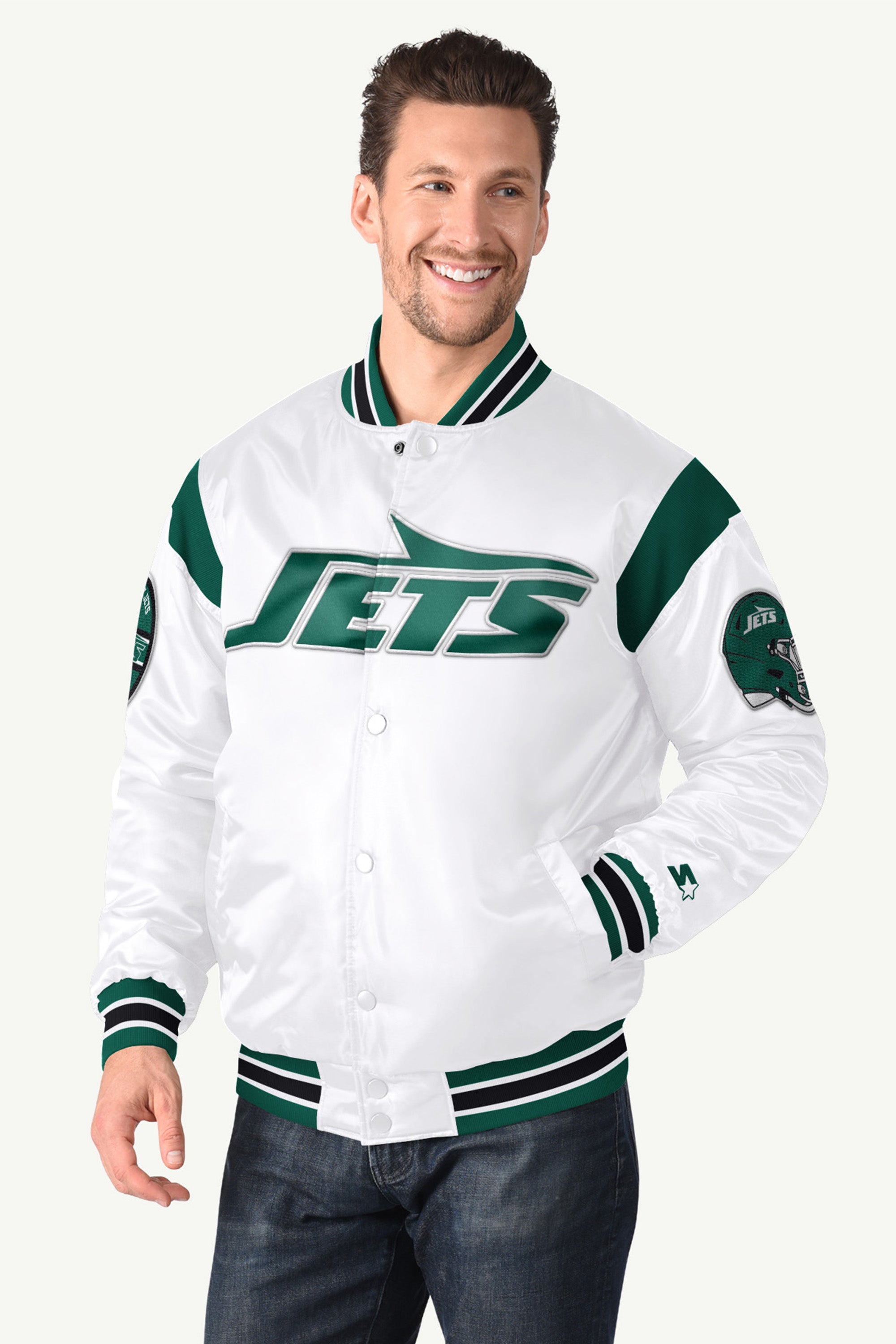 MENS NEW YORK JETS SATIN VARSITY JACKET View 1 | New York Jets