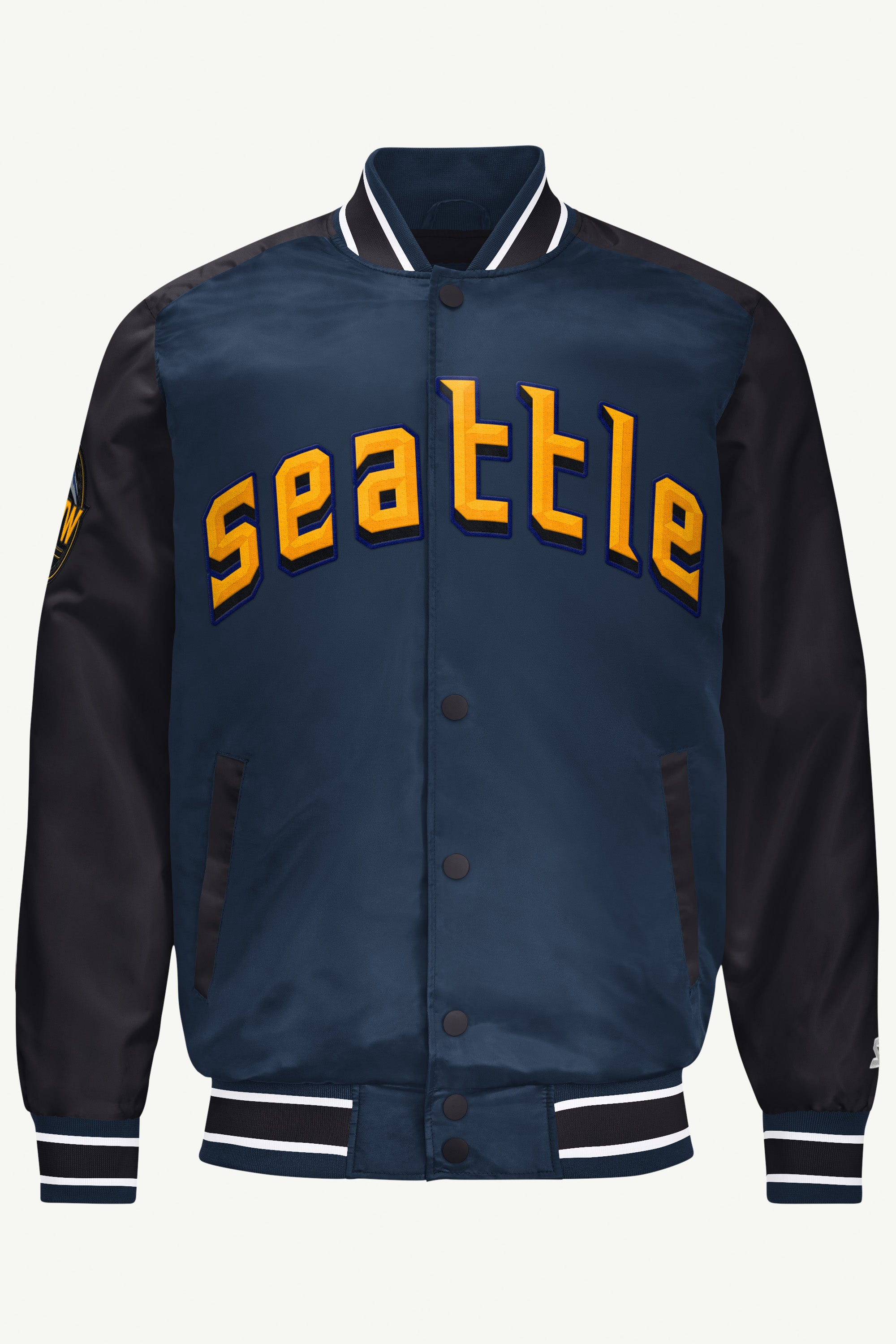 MENS SEATTLE MARINERS SATIN VARSITY JACKET View 1 | STARTER CLASSICS MENS SEATTLE MARINERS SATIN VARSITY JACKET View 1 | STARTER CLASSICS
