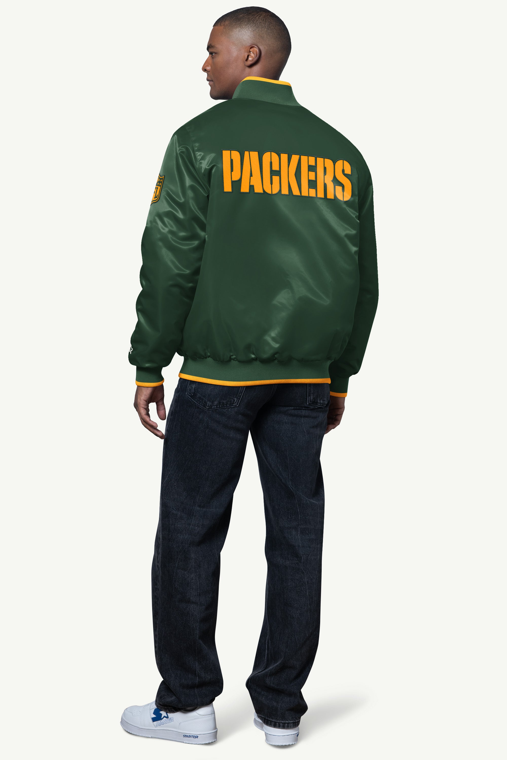 MENS GREEN BAY PACKERS AMBASSADOR SATIN VARSITY JACKET View 2 | Men's T-Shirts