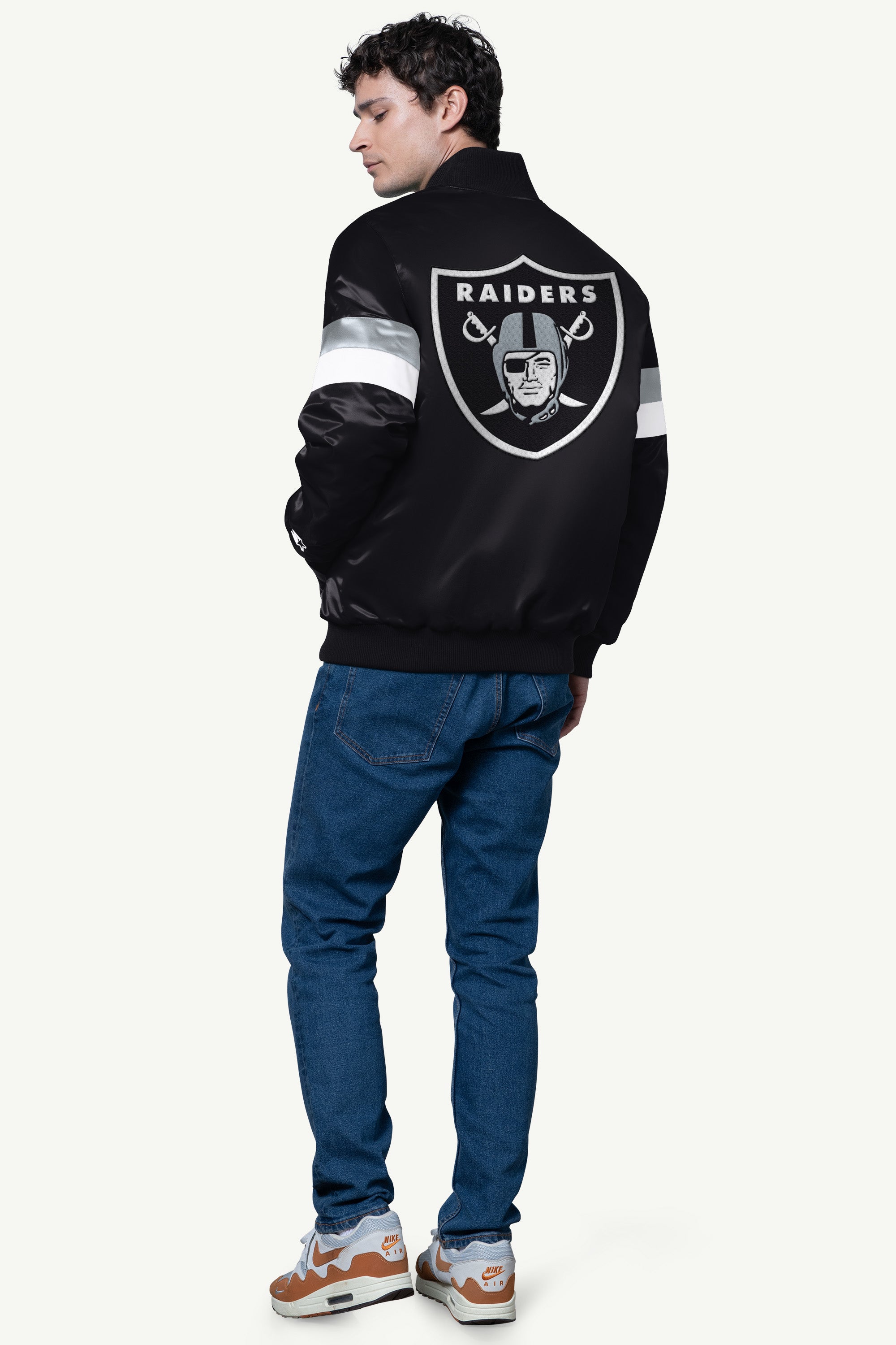 MENS LAS VEGAS RAIDERS SATIN VARSITY JACKET View 2 | Las Vegas Raiders