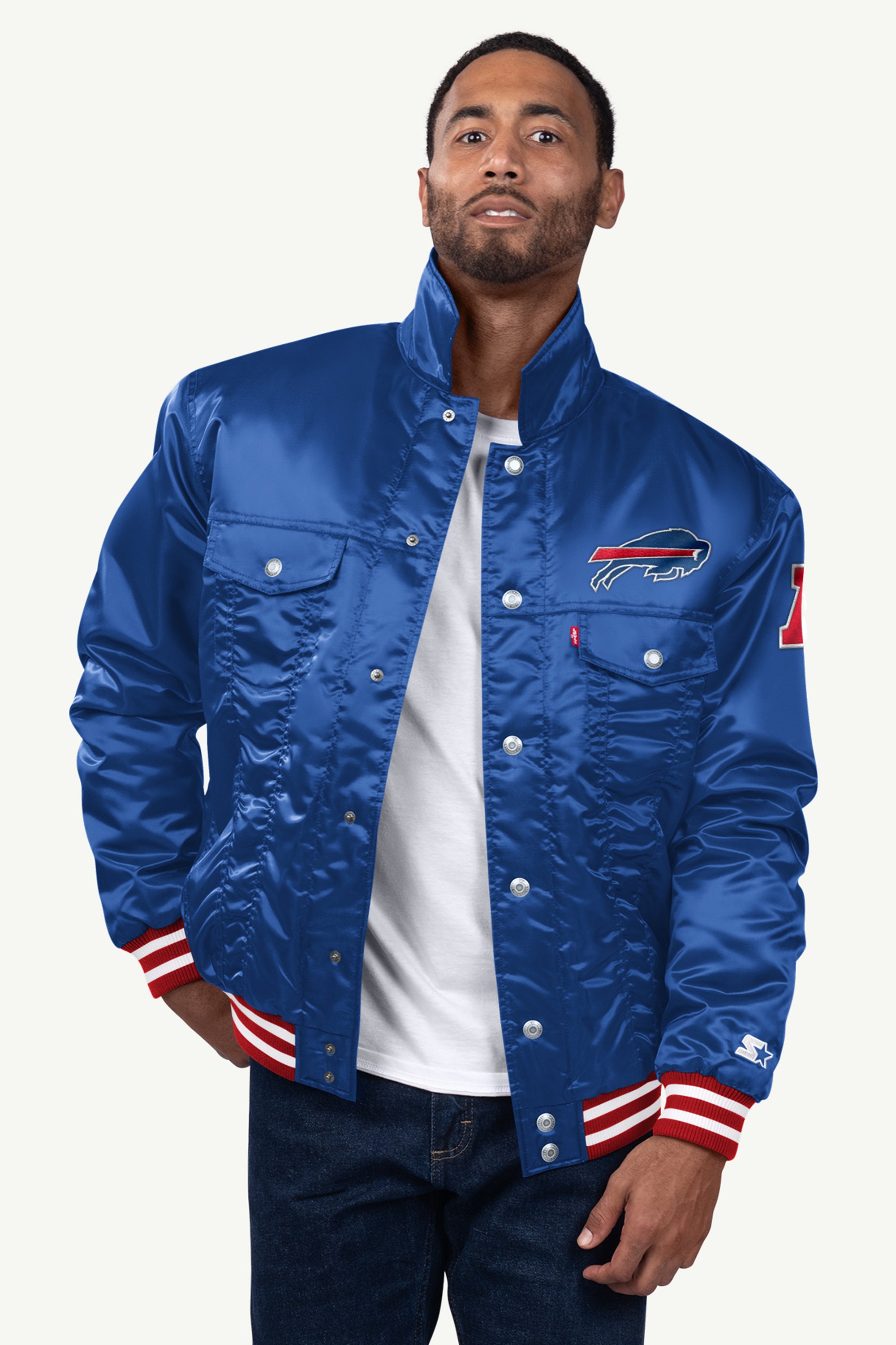 STARTER X LEVI'S  BUFFALO BILLS SATIN FULL-SNAP JACKET View 1 | Men's Hoodies