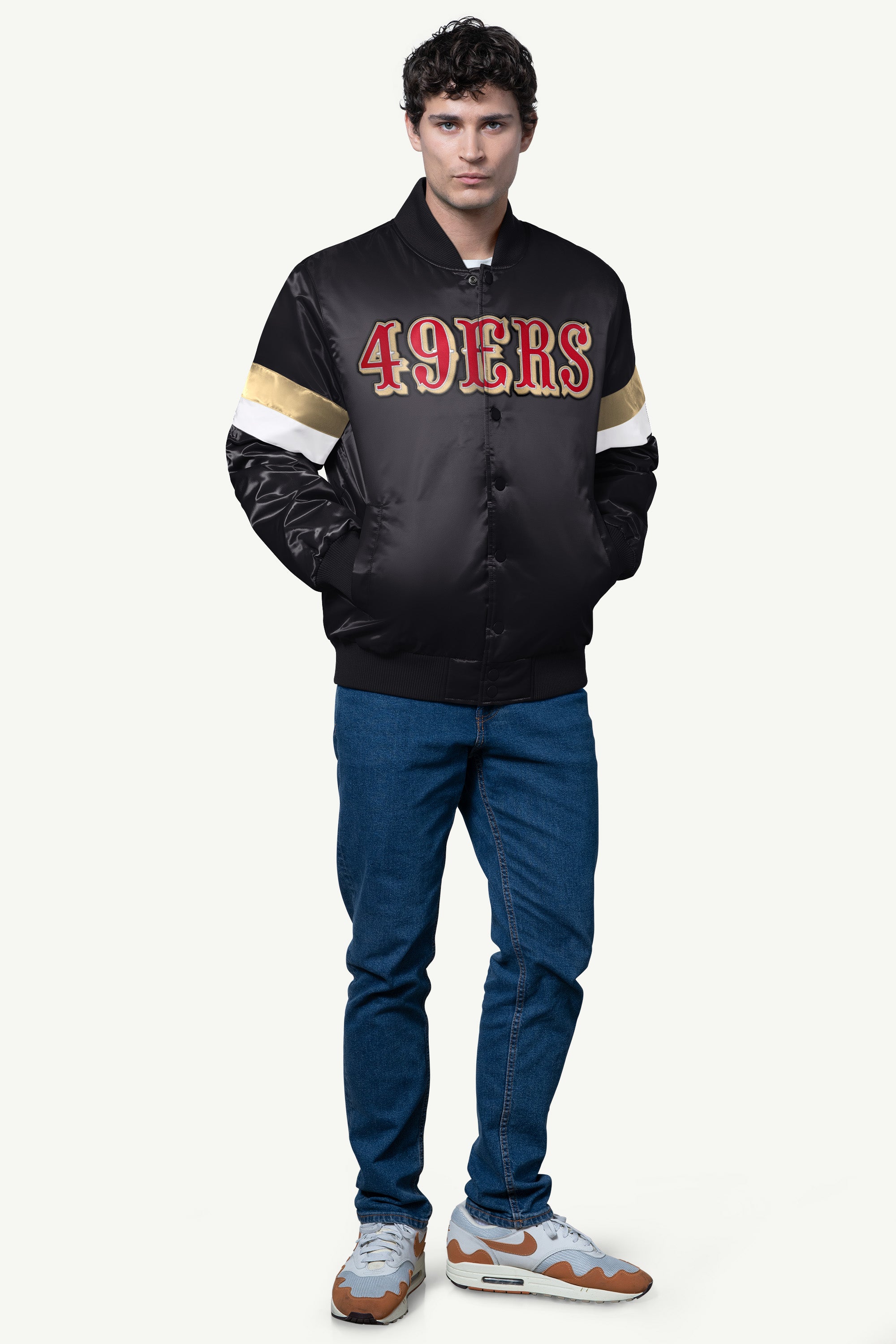 MENS SAN FRANCISCO 49ERS SATIN VARSITY JACKET View 3 | San Francisco 49ers
