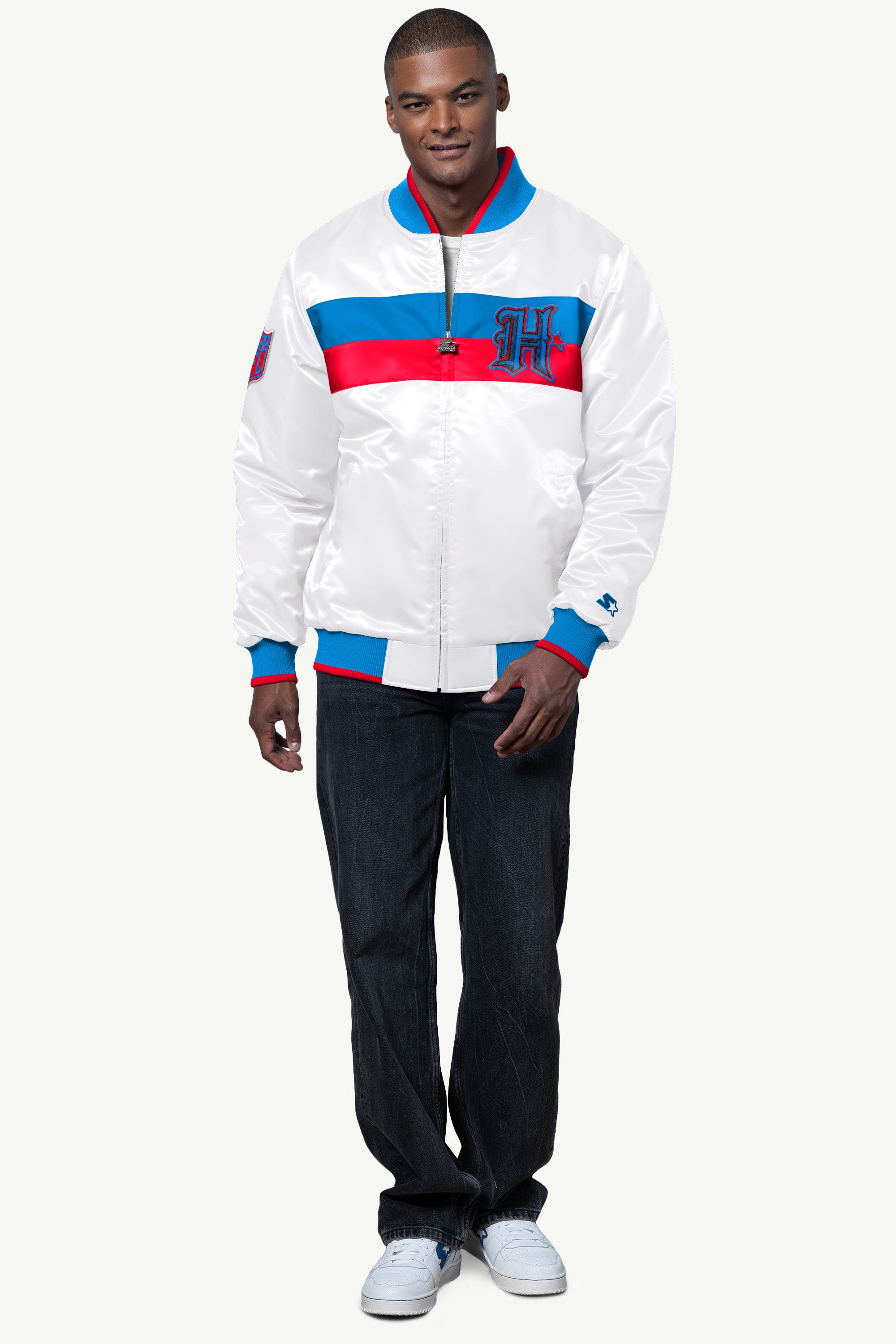 MENS HOUSTON TEXANS AMBASSADOR SATIN VARSITY JACKET View 3 | Houston Texans