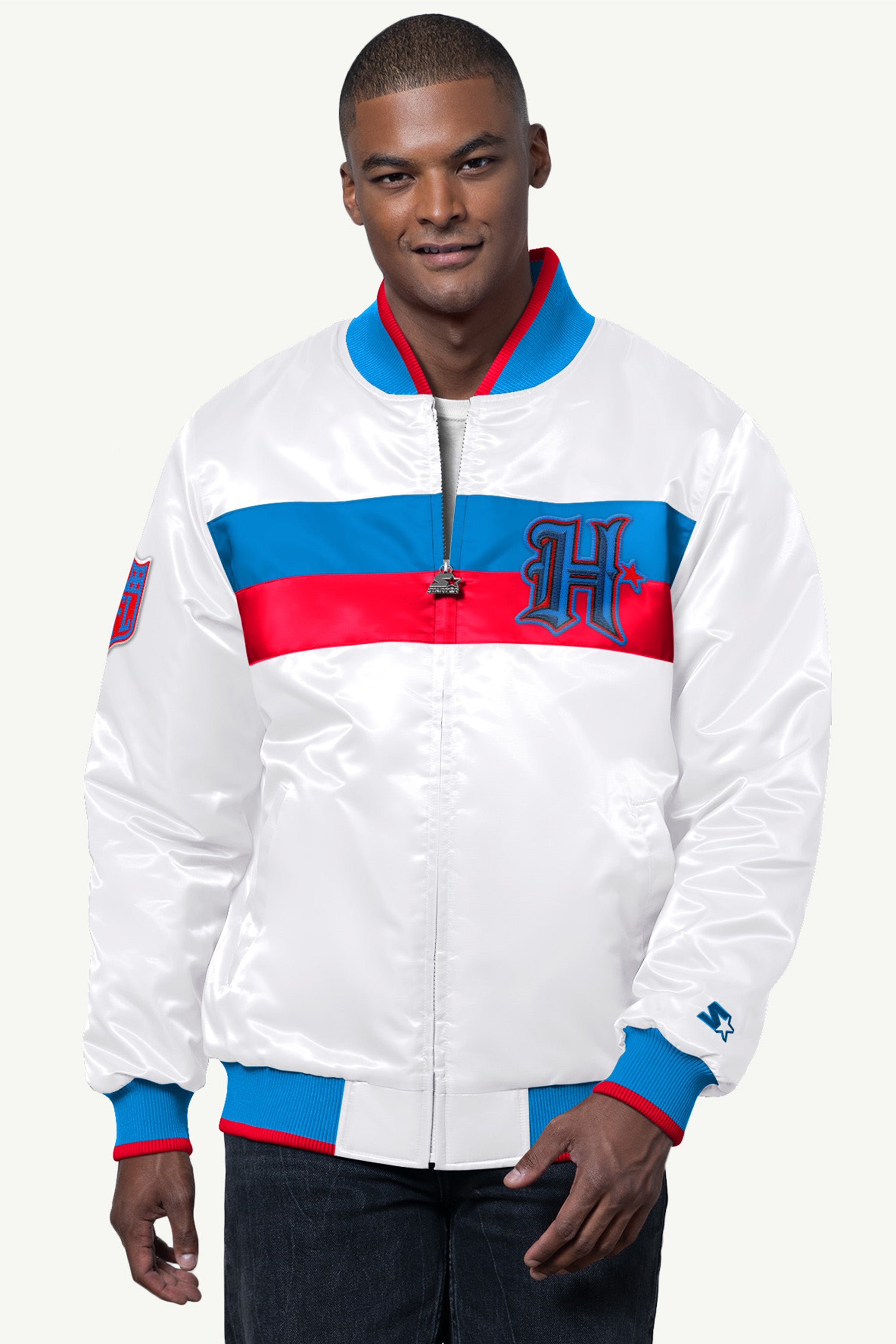 MENS HOUSTON TEXANS AMBASSADOR SATIN VARSITY JACKET View 1 | Houston Texans
