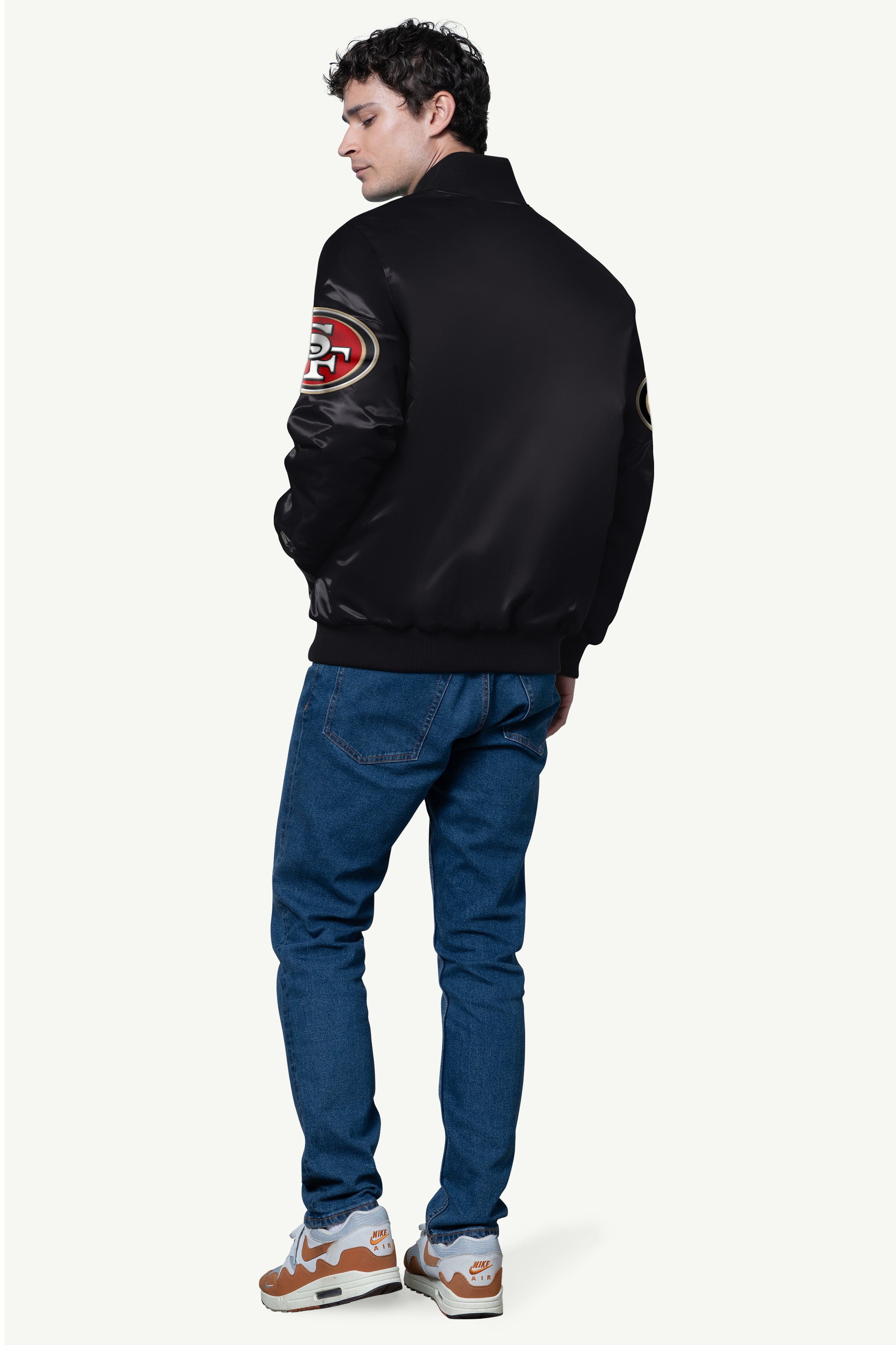 MENS SAN FRANCISCO 49ERS SATIN VARSITY JACKET View 2 | San Francisco 49ers