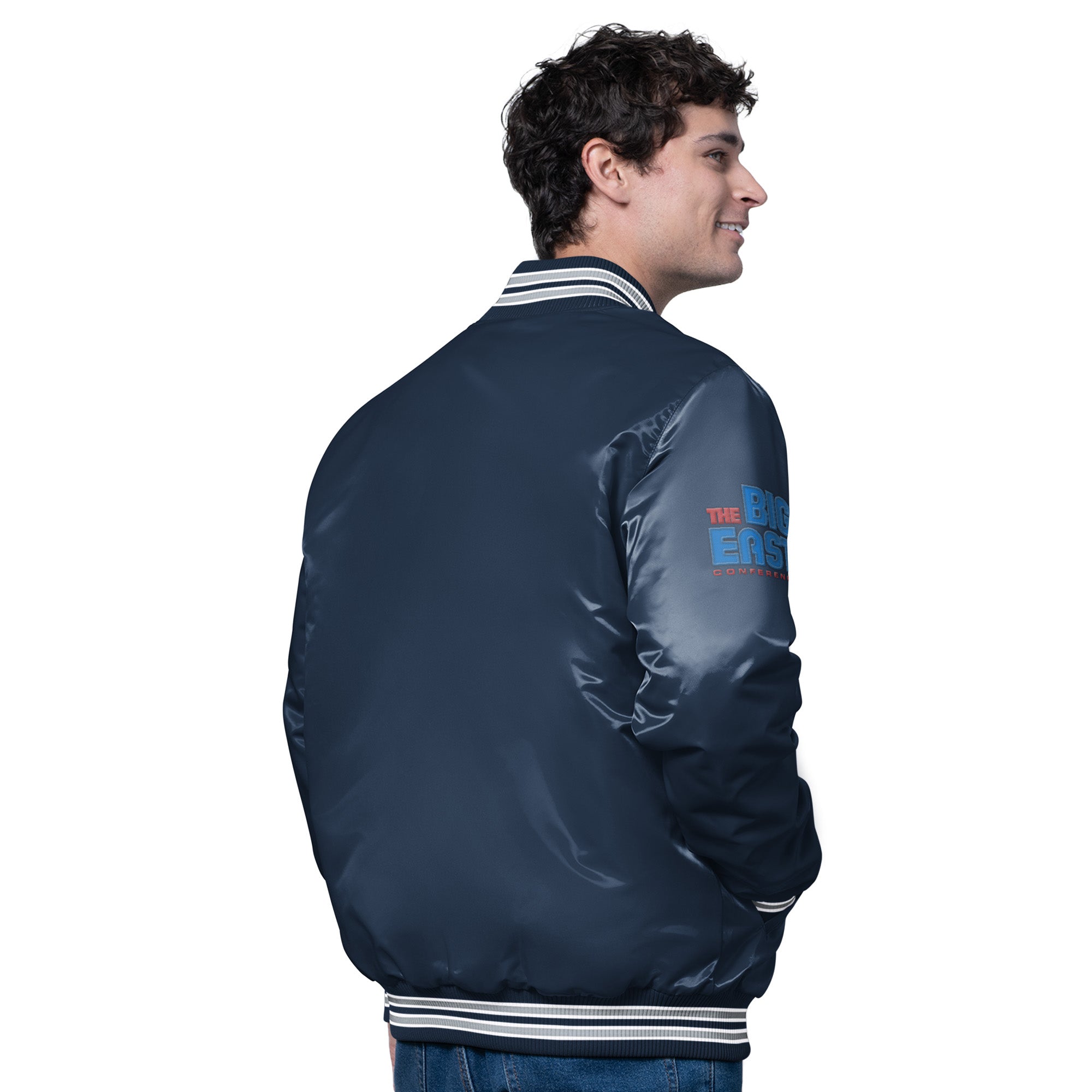 MENS XAVIER MUSKETEERS SATIN VARSITY JACKET View 2