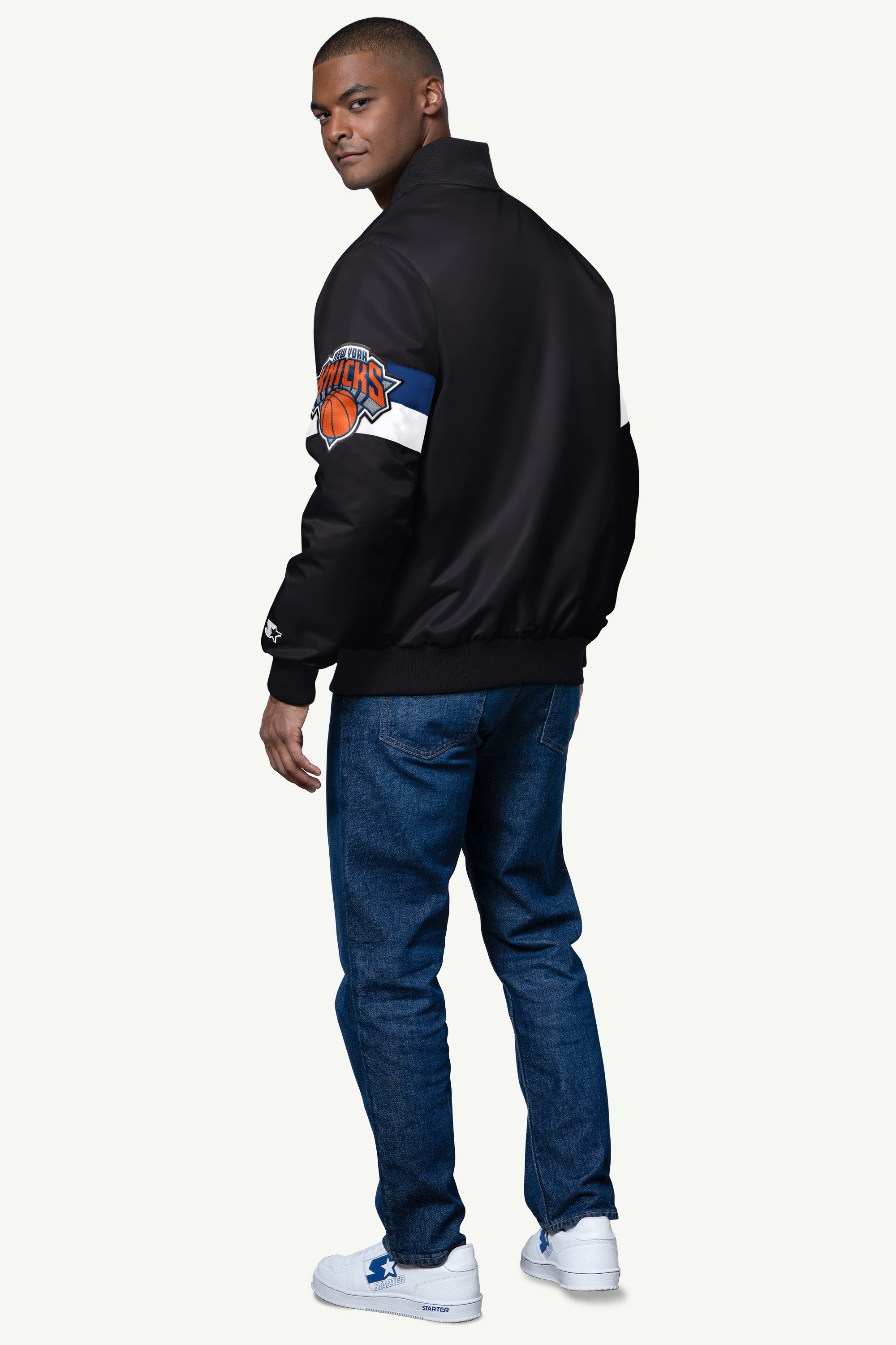 MENS NEW YORK KNICKS TRIPLE OPTION SATIN VARSITY JACKET View 2 | Satin Varsity Jackets
