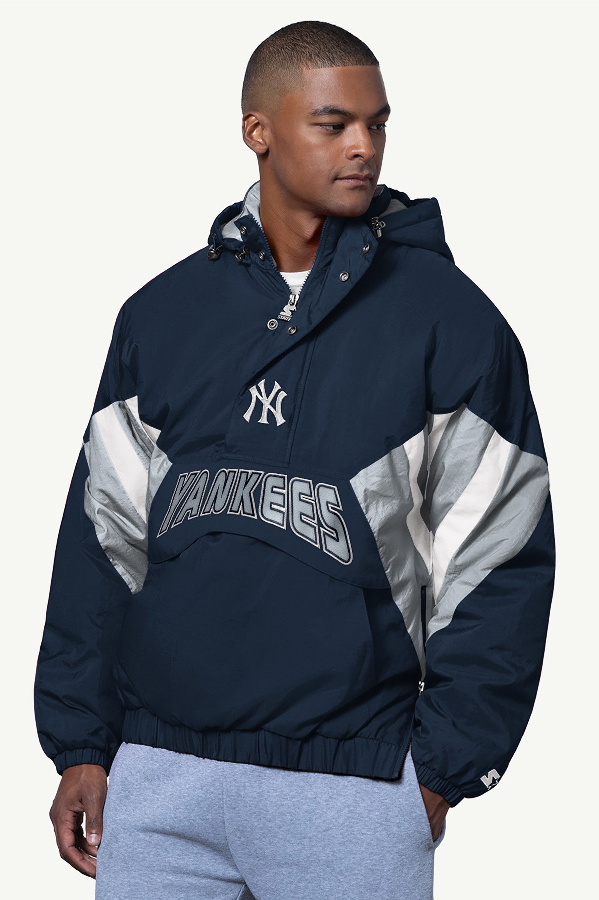 90s Starter New York Yankees Hoodie パーカー USA製 90s New York Yankees Print Sweat Hoodie 灰 M ニューヨーク