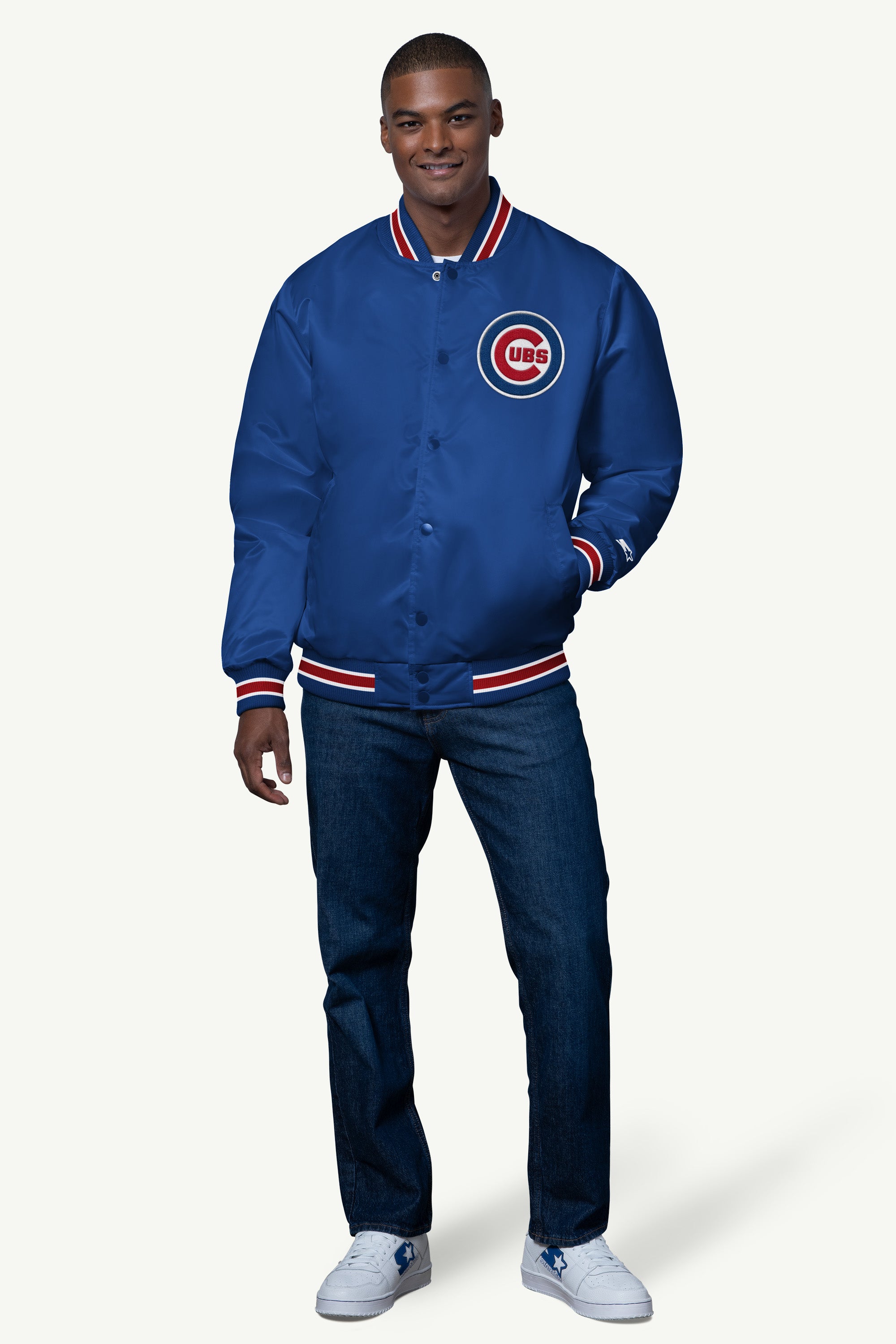 MENS CHICAGO CUBS SATIN VARSITY JACKET View 3 | Gifts Under $200
