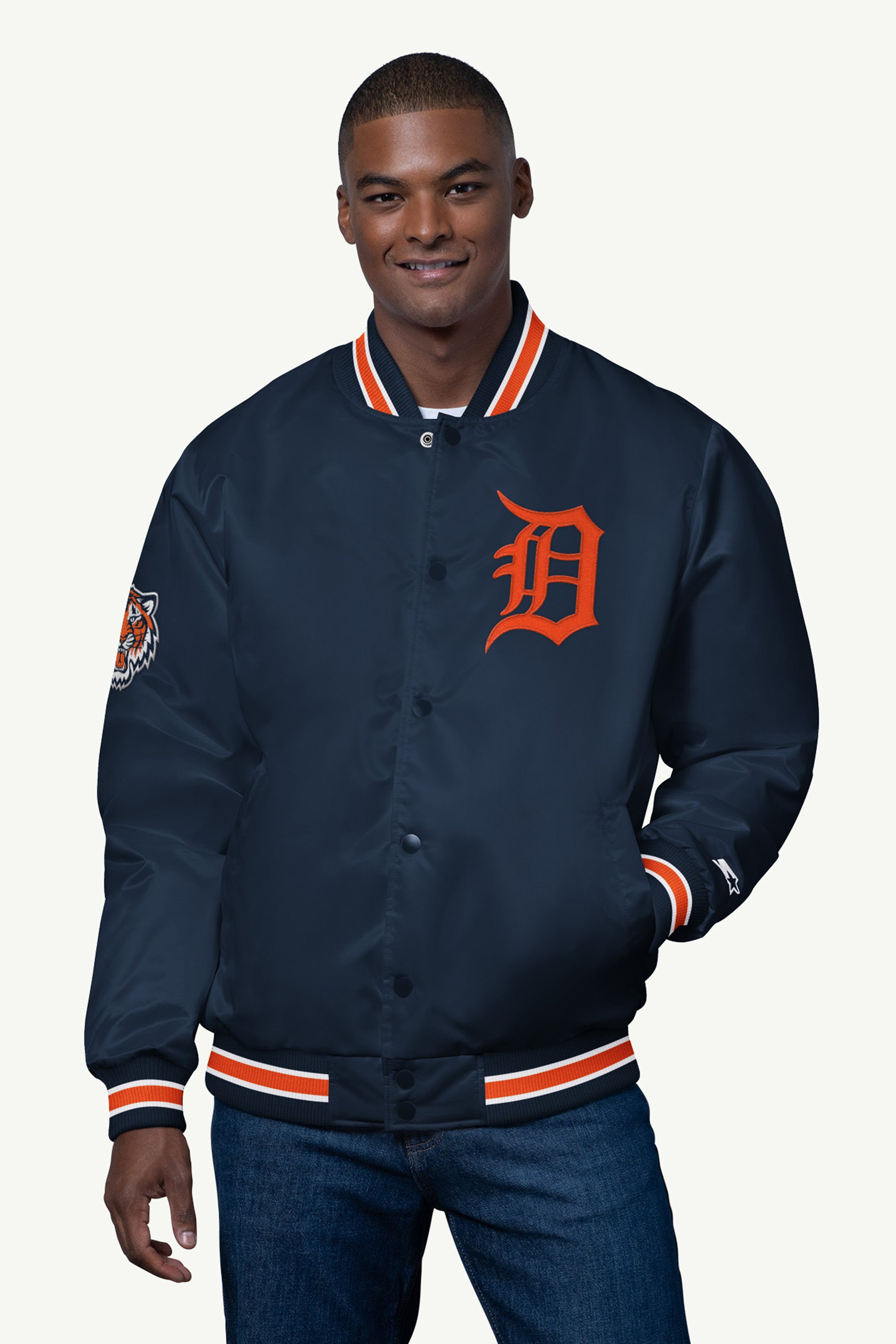 MENS DETROIT TIGERS SATIN VARSITY JACKET View 1 | Gifts Under $200