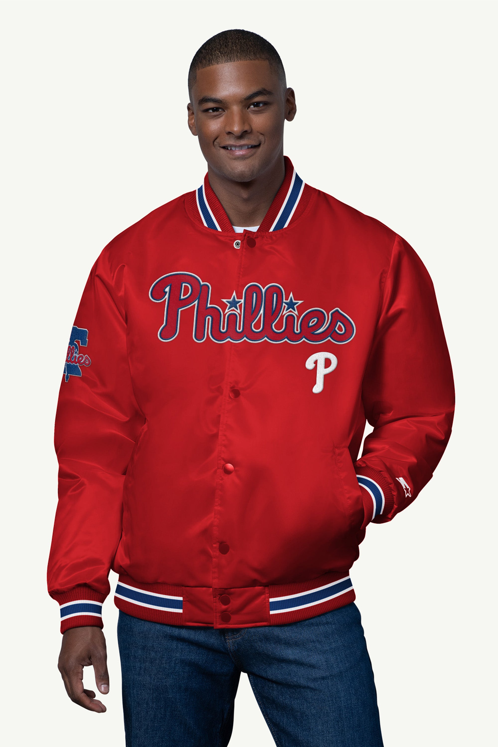 MENS PHILADELPHIA PHILLIES SATIN VARSITY JACKET View 1 | Gifts Under $200