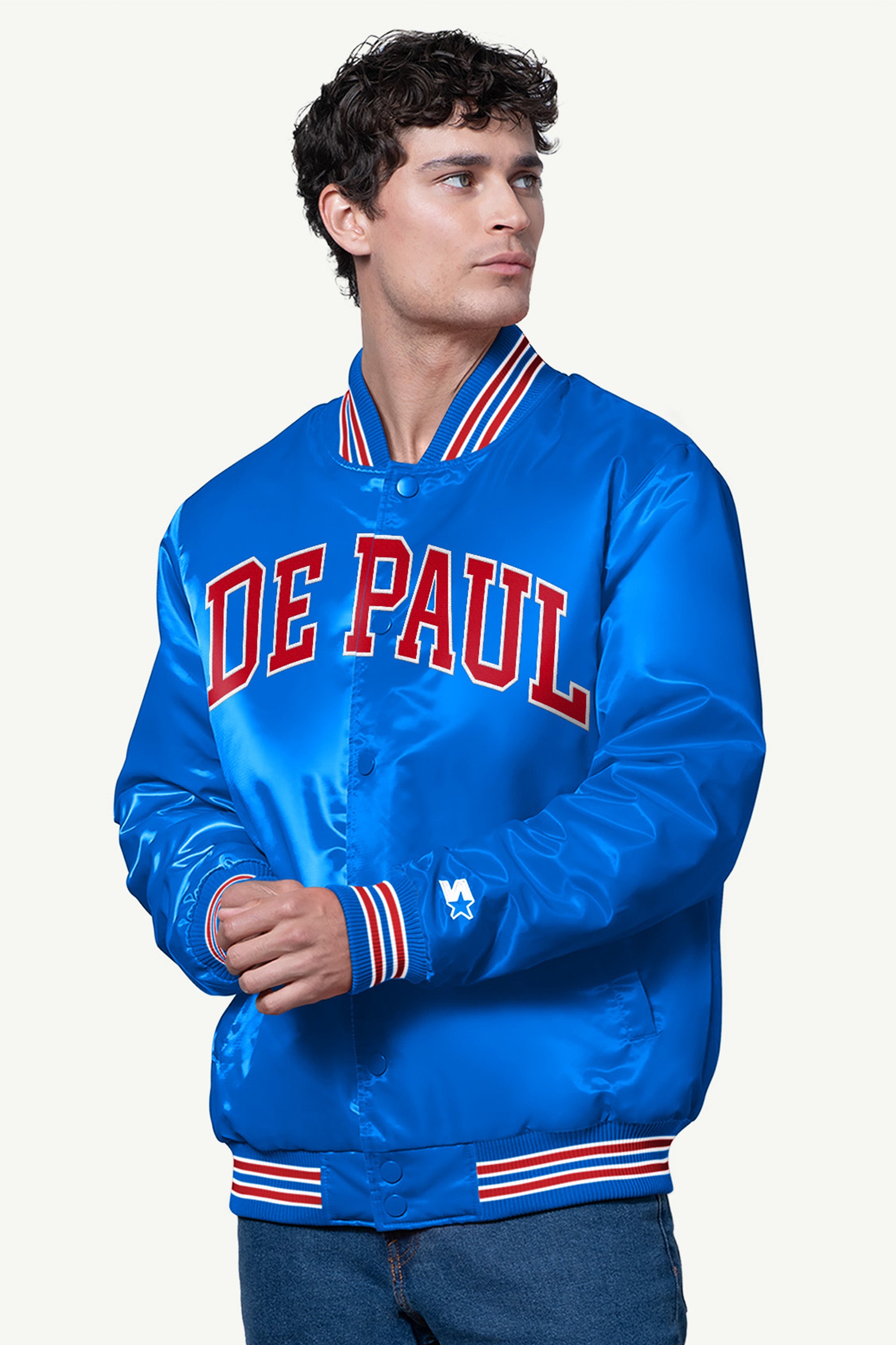 MENS DEPAUL BLUE DEMONS SATIN VARSITY JACKET View 1 | Products