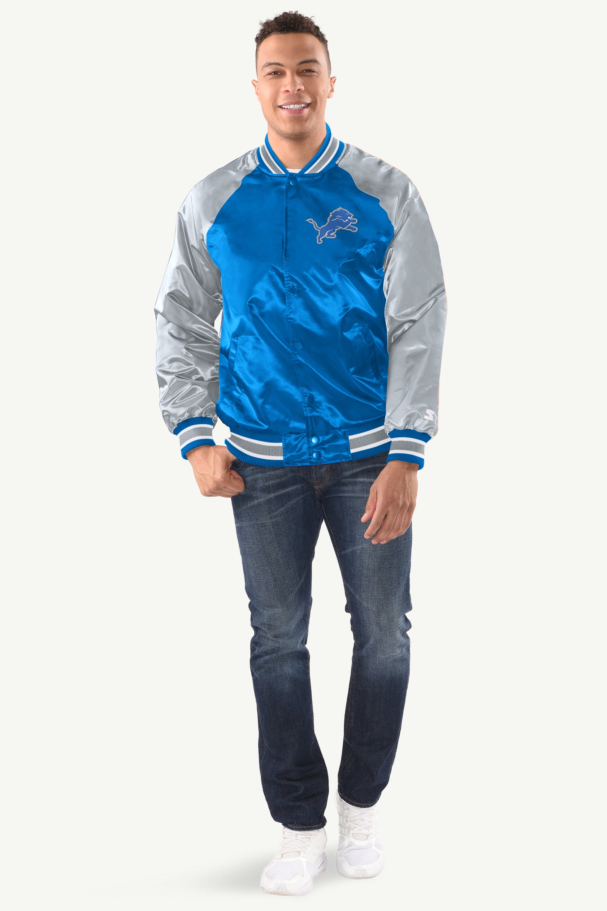 MENS DETROIT LIONS INDUCTEE SATIN VARSITY JACKET View 3 | Detroit Lions