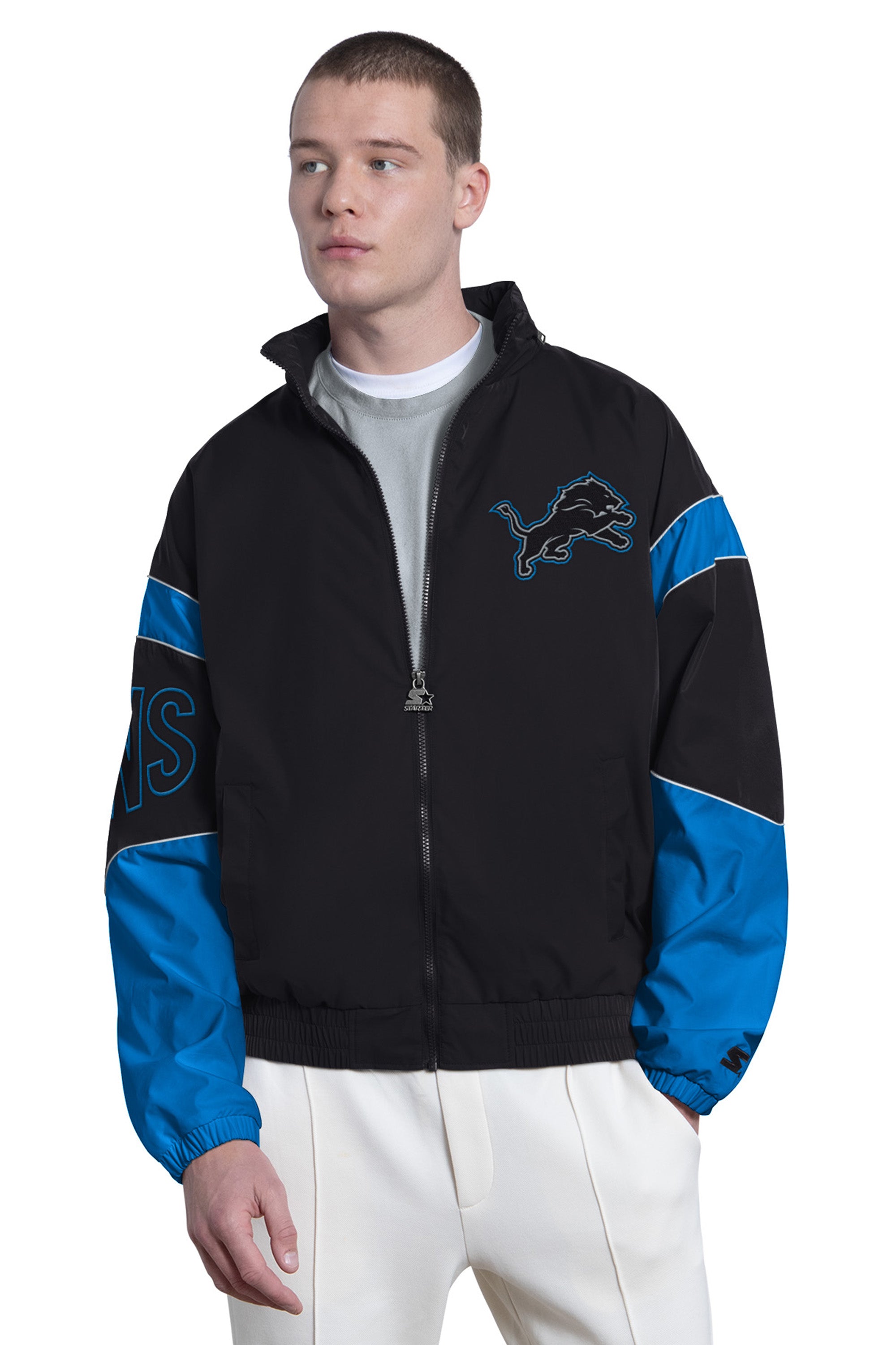 Mens Detroit Lions Triple Option Satin Varsity Jacket | NFL | Starter