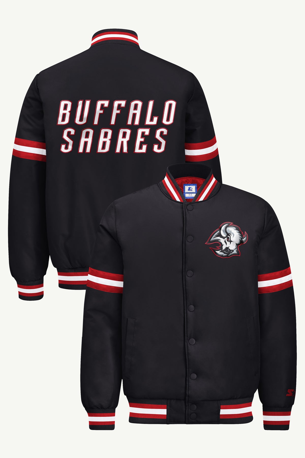 MENS BUFFALO SABRES COURTSIDE SATIN VARSITY JACKET View 1