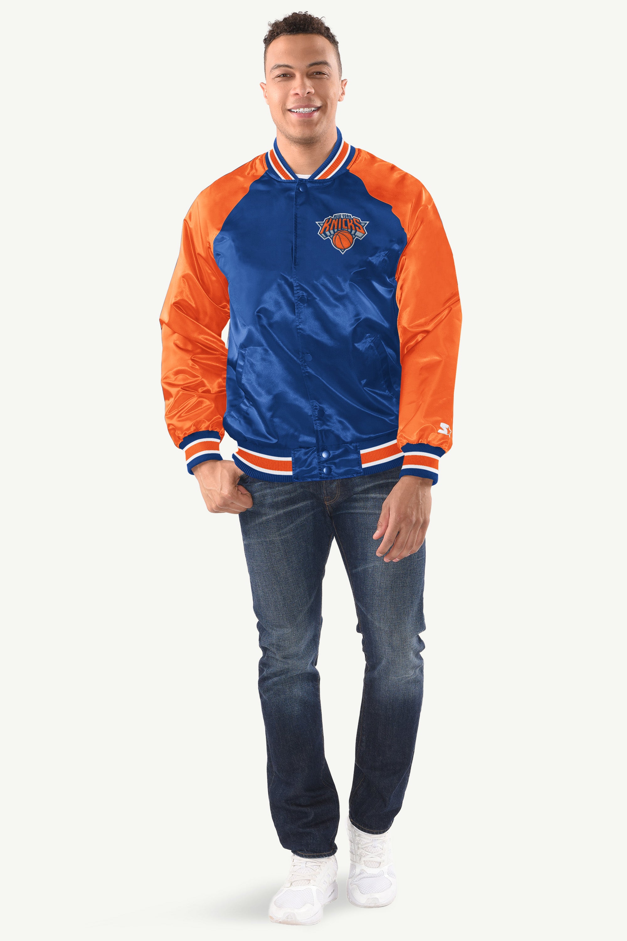 MENS NEW YORK KNICKS INDUCTEE SATIN VARSITY JACKET View 3