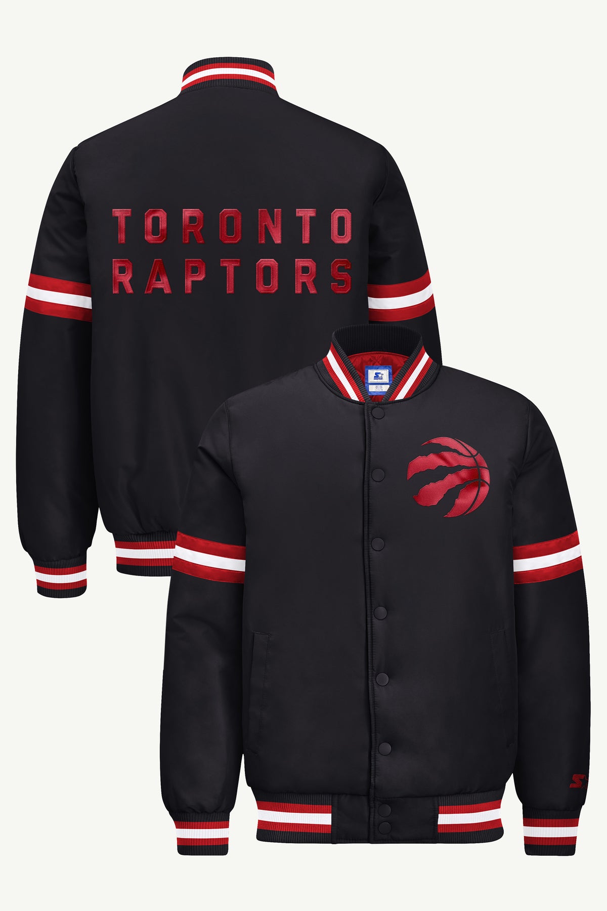 MENS TORONTO RAPTORS COURTSIDE SATIN  VARSITY JACKET View 1