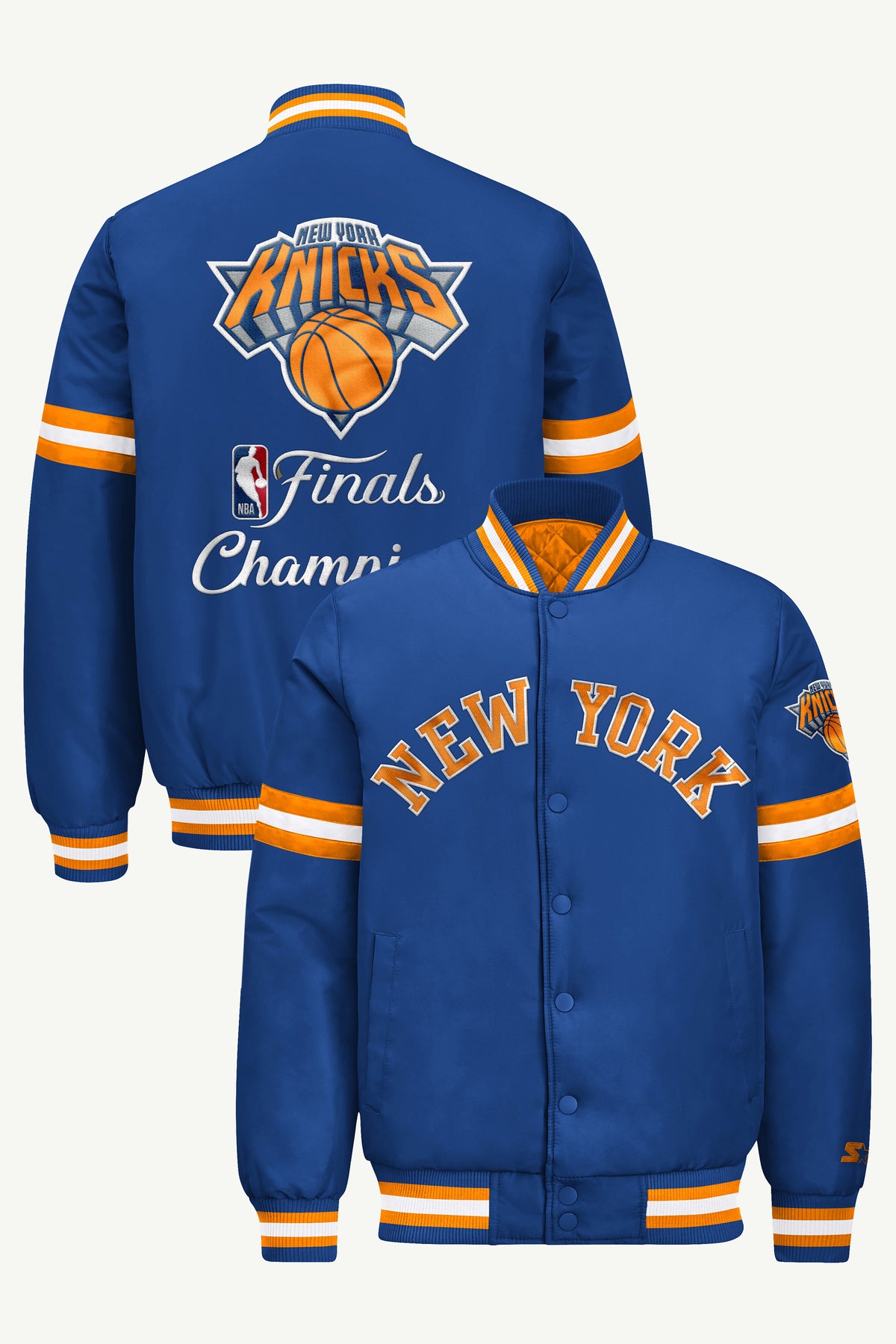 MENS NEW YORK KNICKS COURTSIDE SATIN VARSITY JACKET View 1