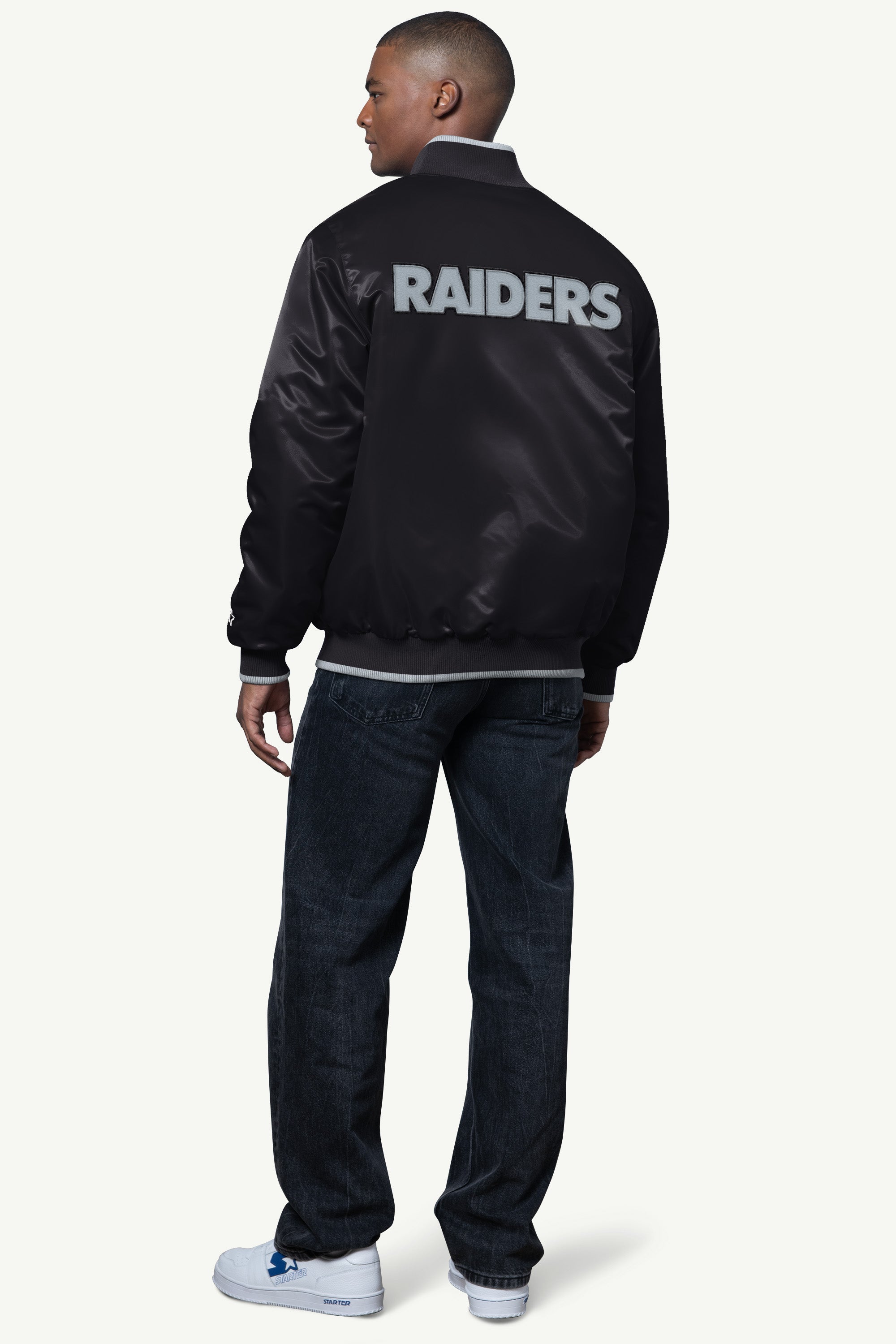 Mens Las Vegas Raiders Ambassador Satin Varsity Jacket | NFL | Starter