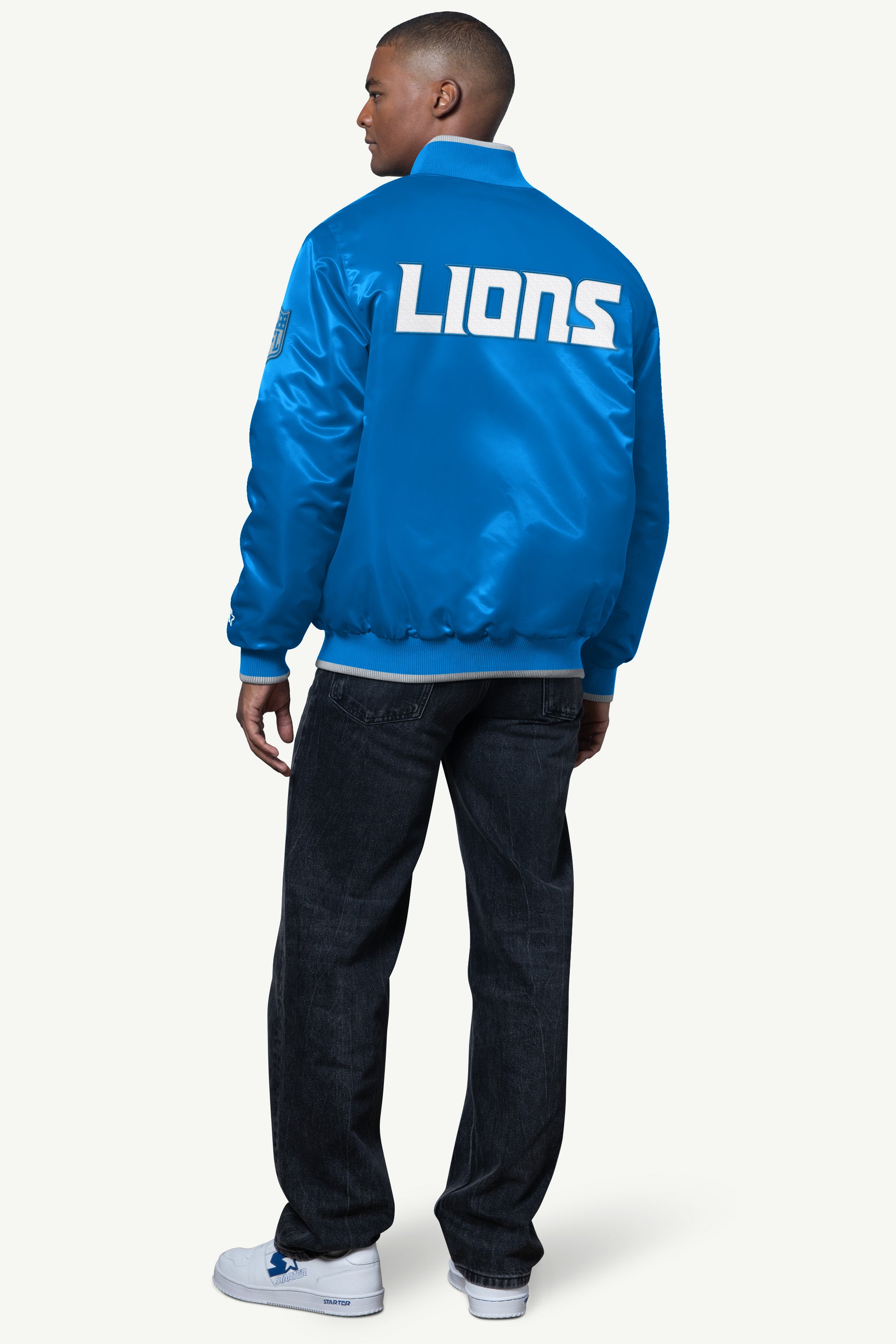 MENS DETROIT LIONS AMBASSADOR SATIN VARSITY JACKET View 2 | STARTER CLASSICS