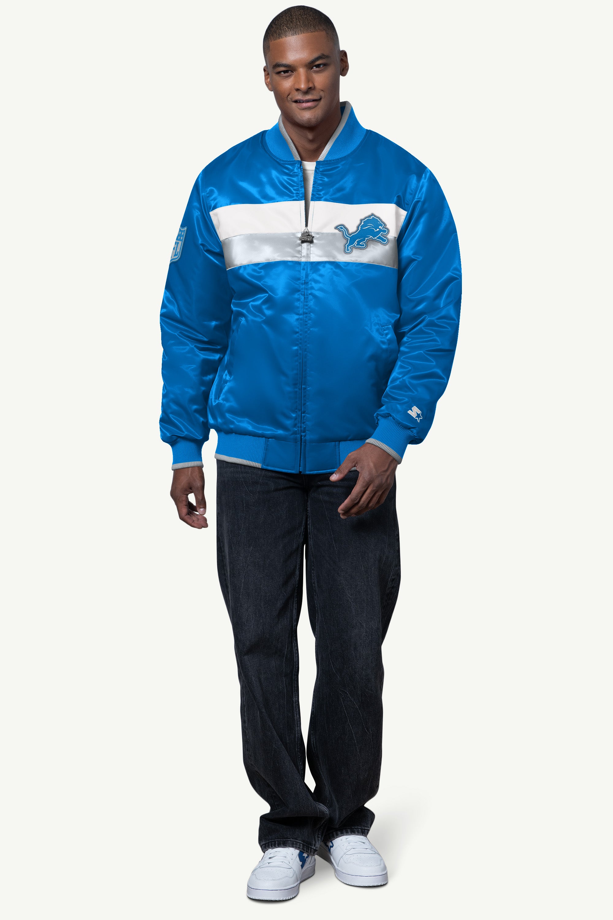 MENS DETROIT LIONS AMBASSADOR SATIN VARSITY JACKET View 3 | STARTER CLASSICS