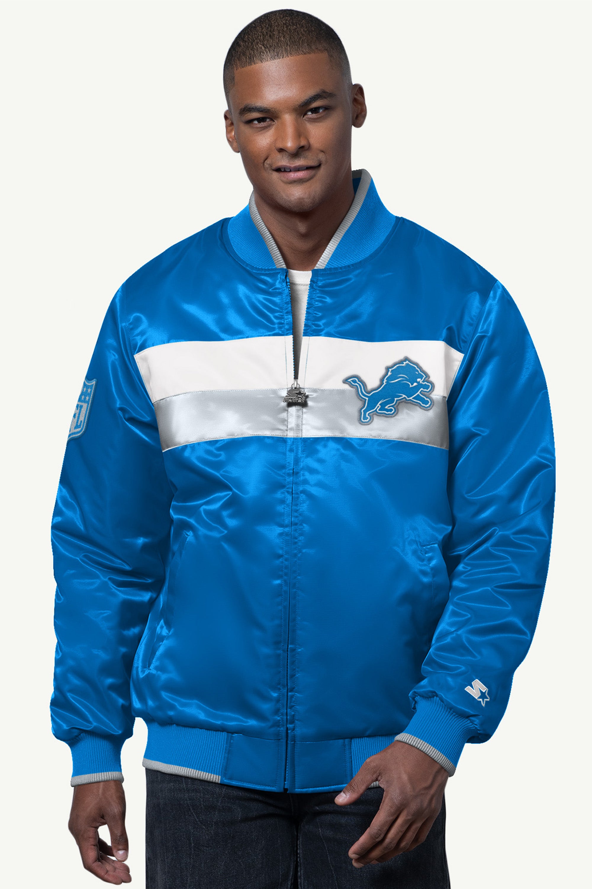 MENS DETROIT LIONS AMBASSADOR SATIN VARSITY JACKET View 1 | STARTER CLASSICS