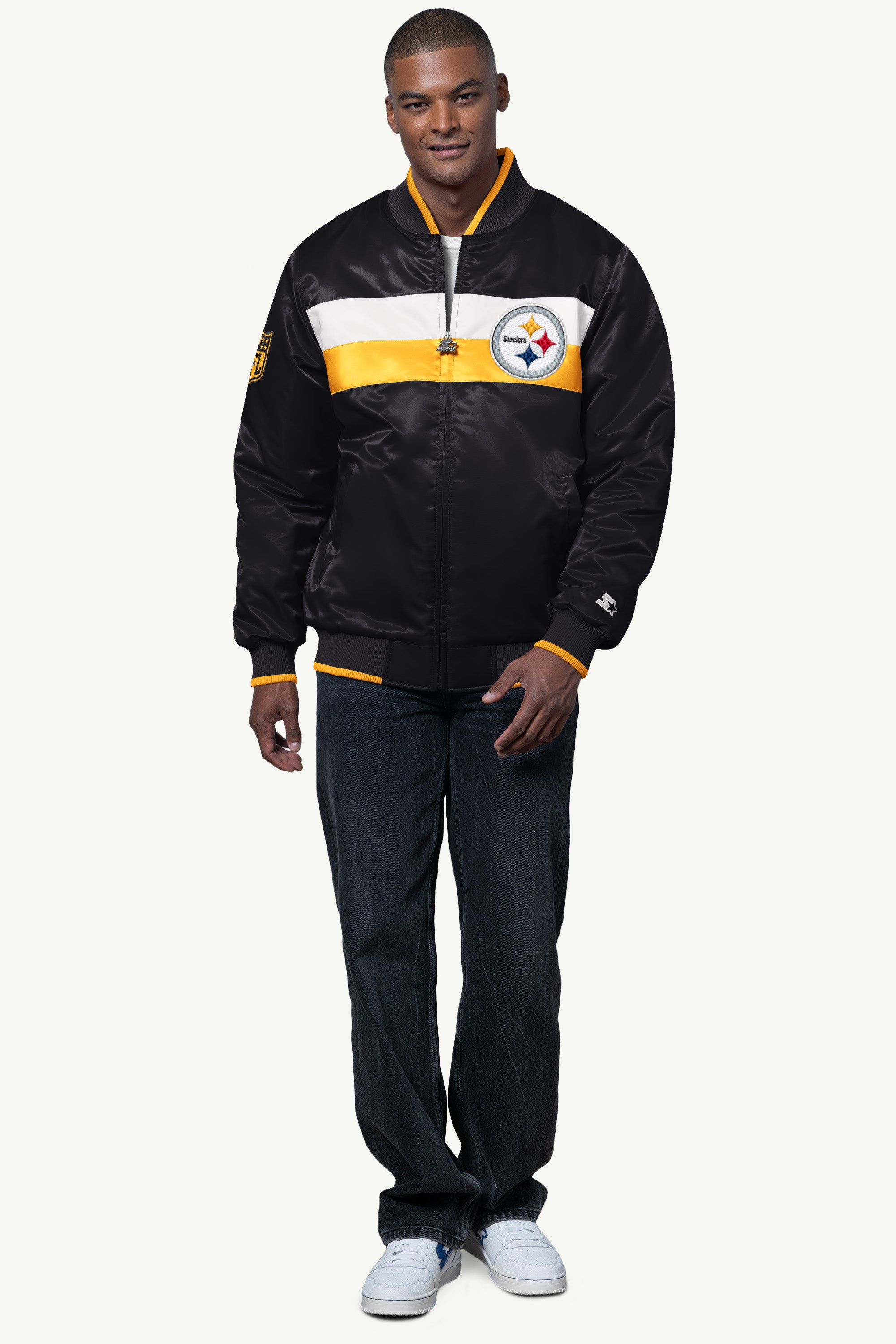 MENS PITTSBURGH STEELERS AMBASSADOR SATIN VARSITY JACKET View 3
