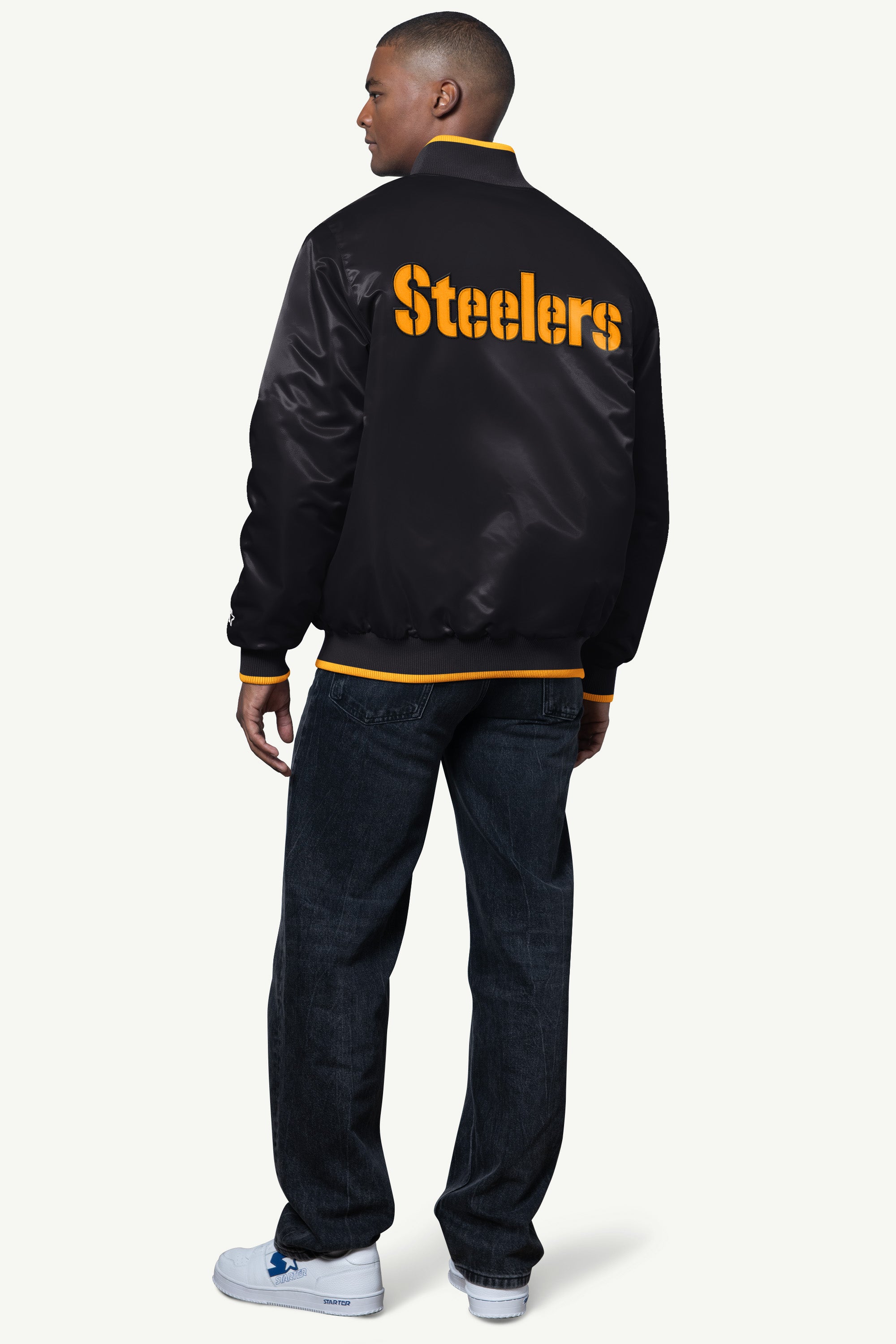 MENS PITTSBURGH STEELERS AMBASSADOR SATIN VARSITY JACKET View 2 | Pittsburgh Steelers