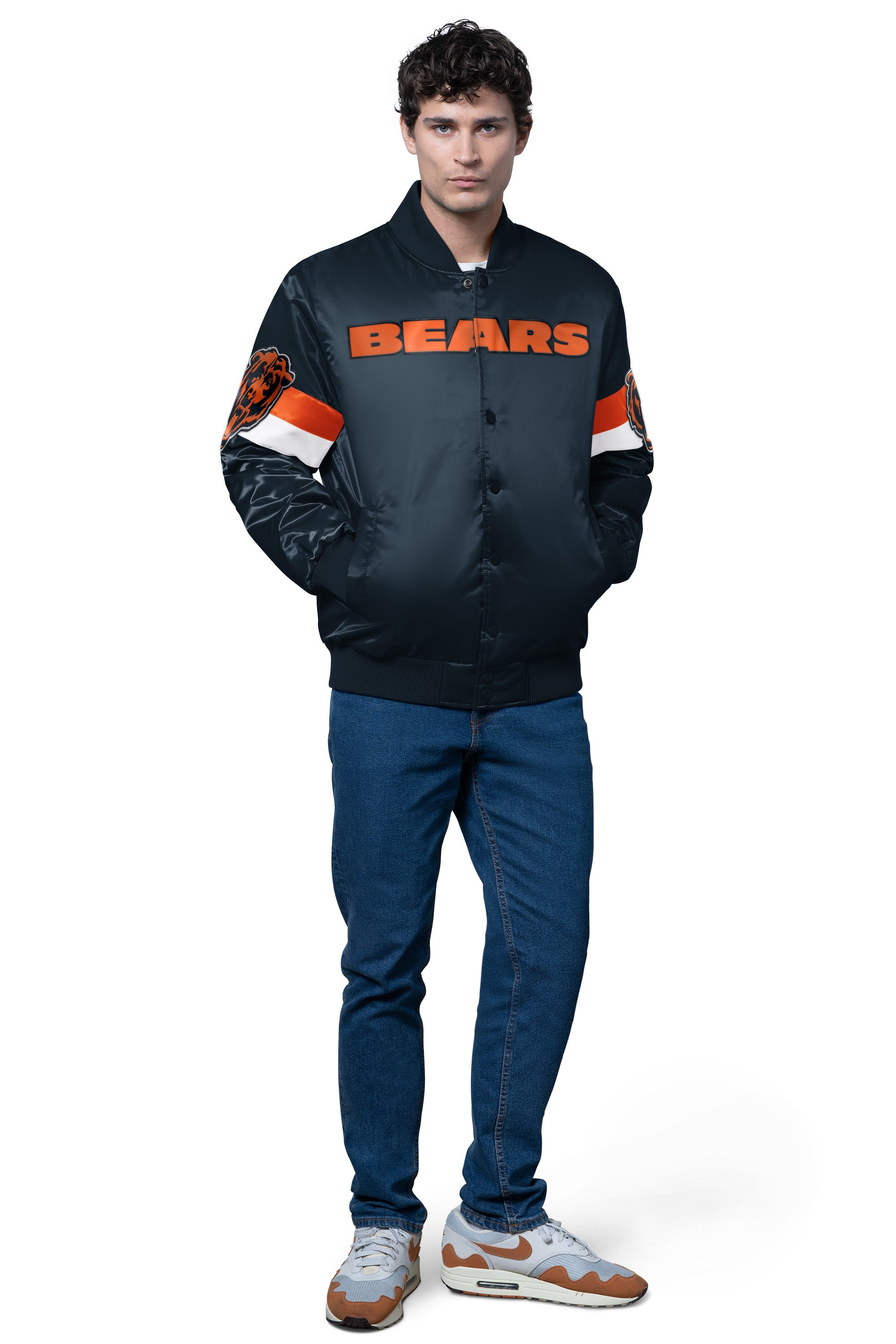 MENS CHICAGO BEARS TRIPLE OPTION SATIN VARSITY JACKET View 3
