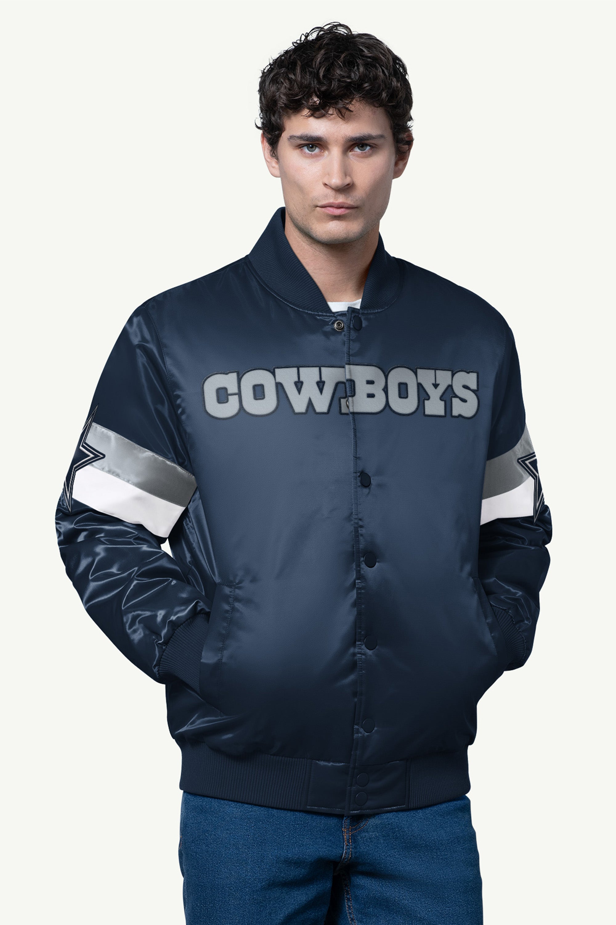 MENS DALLAS COWBOYS TRIPLE OPTION SATIN VARSITY JACKET View 1 | STARTER CLASSICS