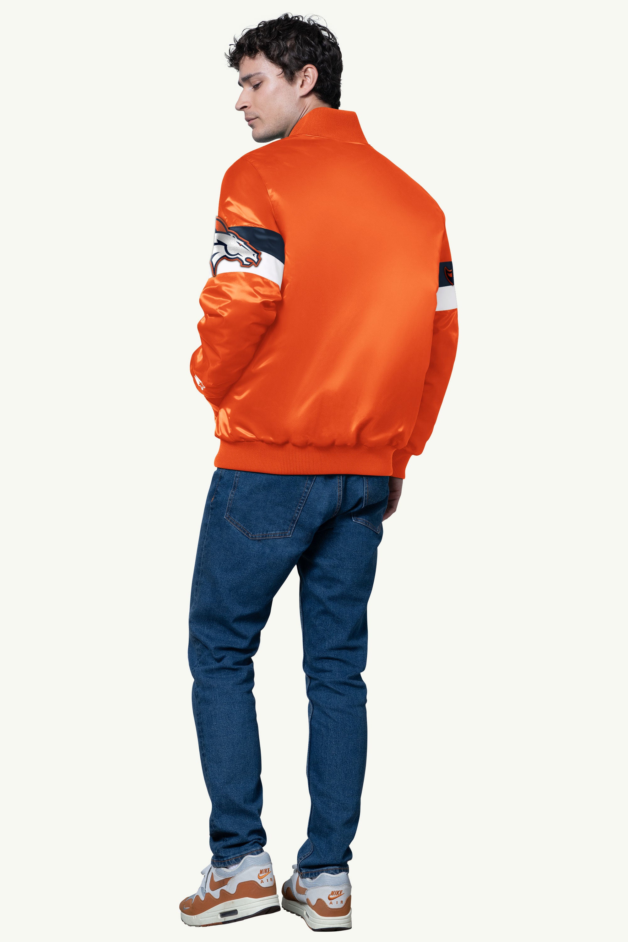 MENS DENVER BRONCOS TRIPLE OPTION SATIN VARSITY JACKET View 2 | Men's Jackets