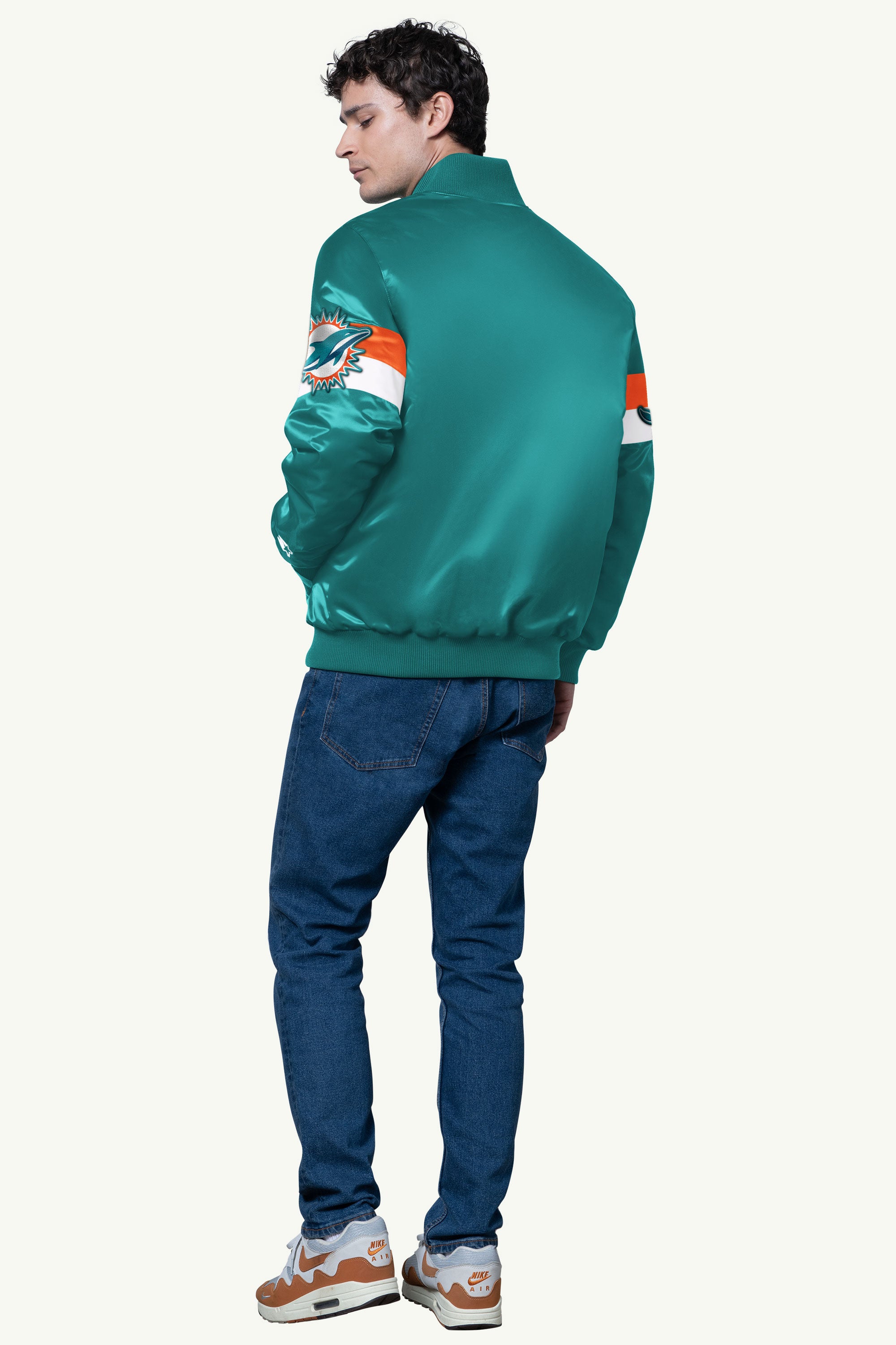 MENS MIAMI DOLPHINS TRIPLE OPTION SATIN VARSITY JACKET View 2 | NFL MENS MIAMI DOLPHINS TRIPLE OPTION SATIN VARSITY JACKET View 2 | NFL