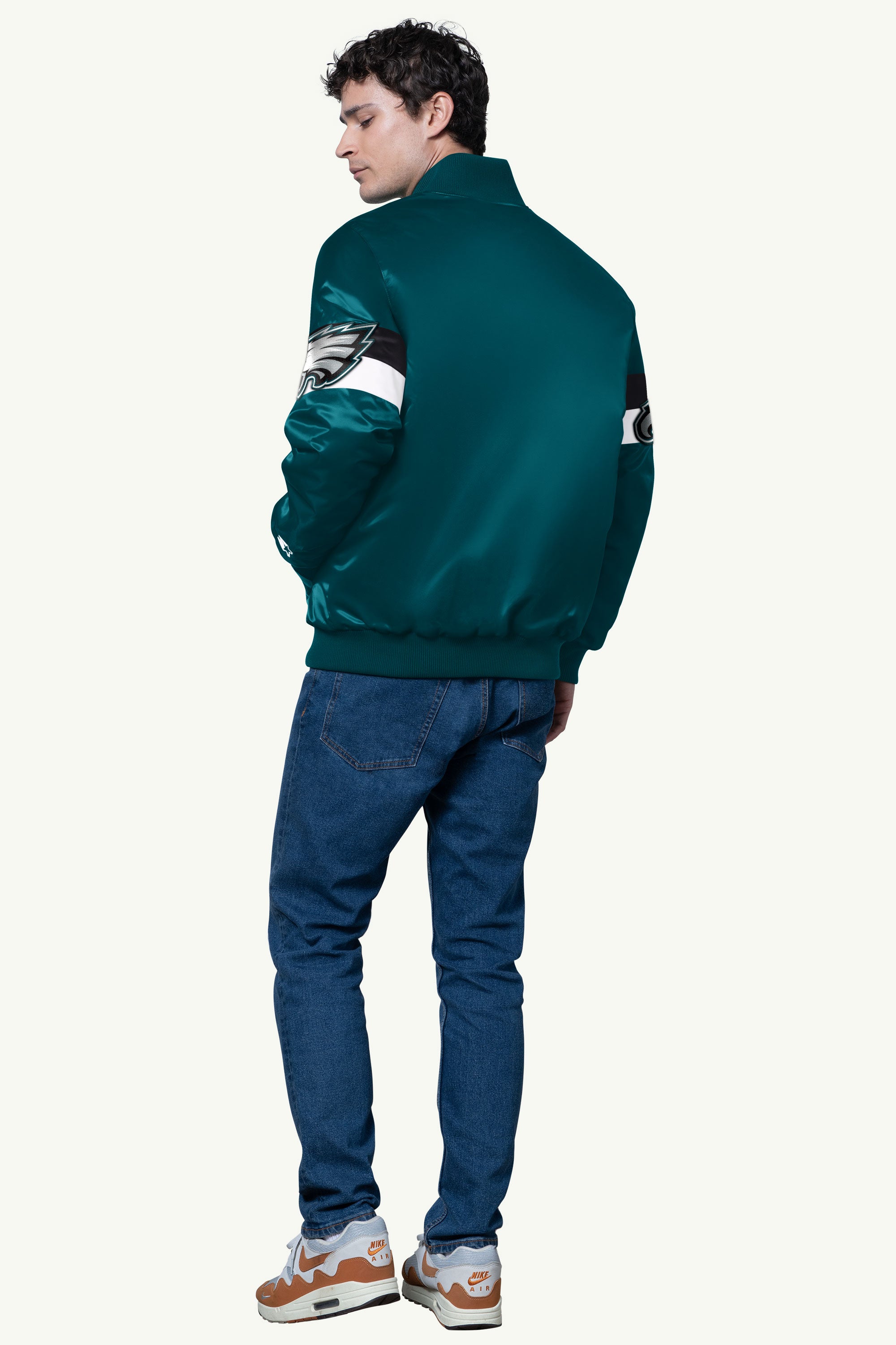 MENS PHILADELPHIA EAGLES TRIPLE OPTION SATIN VARSITY JACKET View 2 | NFL MENS PHILADELPHIA EAGLES TRIPLE OPTION SATIN VARSITY JACKET View 2 | NFL