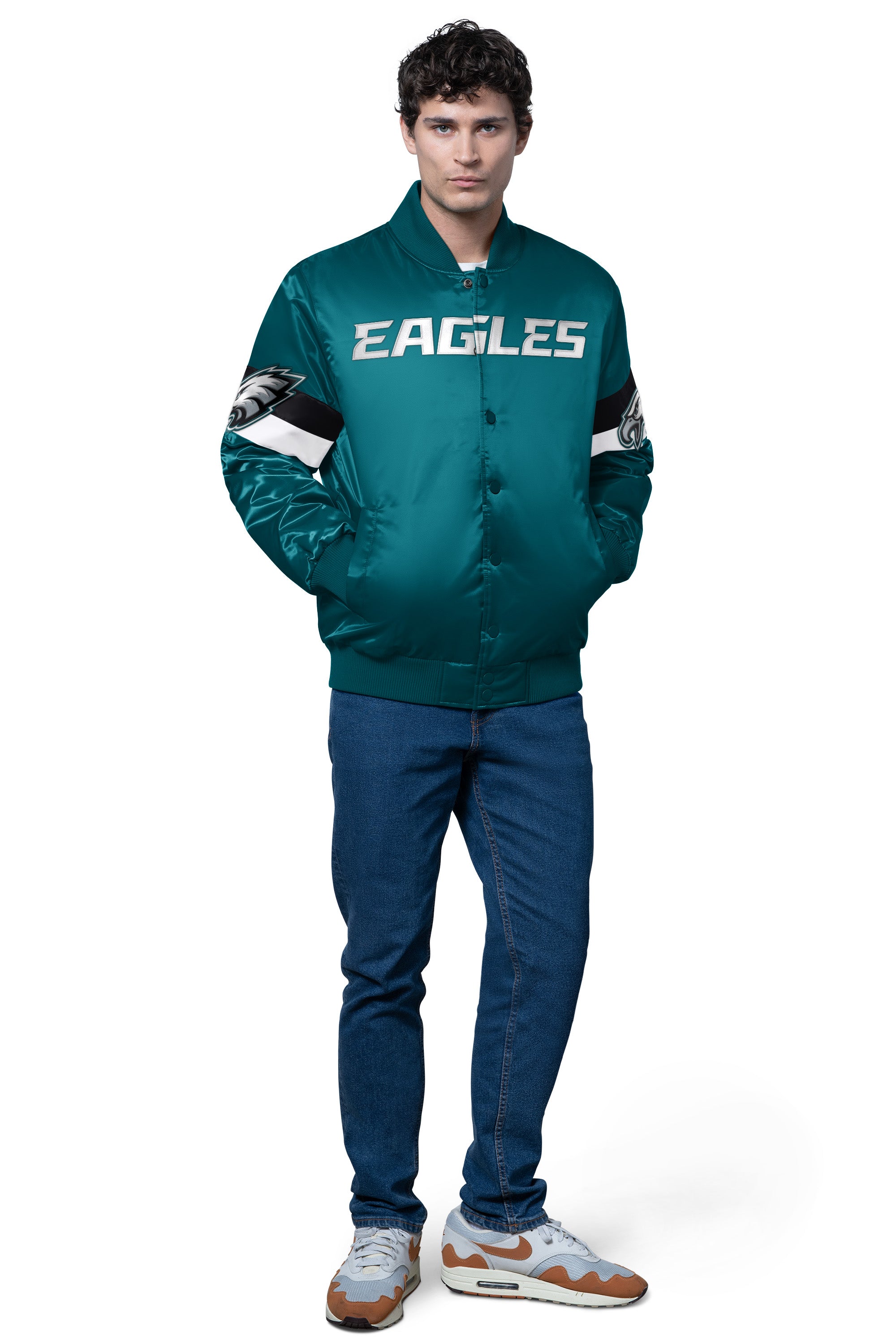 MENS PHILADELPHIA EAGLES TRIPLE OPTION SATIN VARSITY JACKET View 3 | NFL