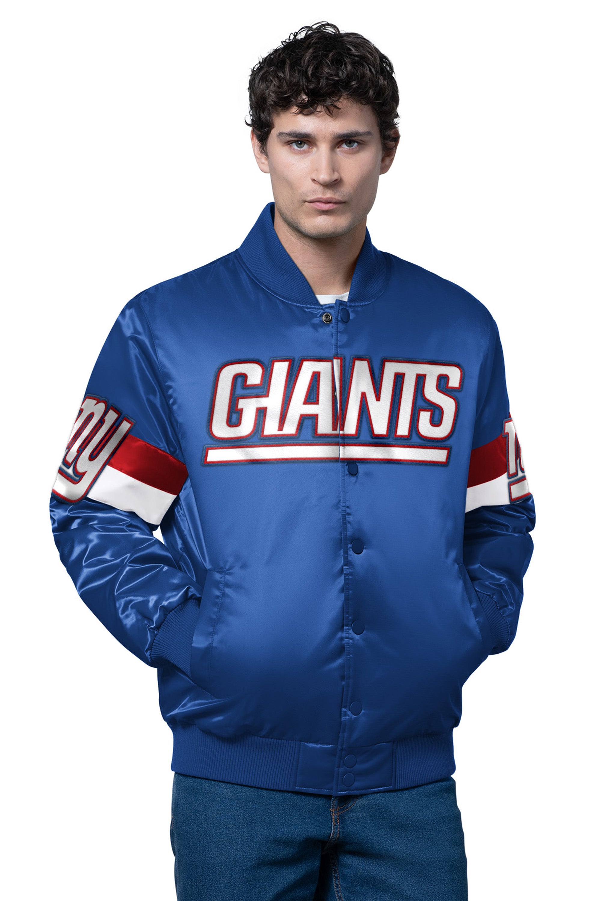 MENS NEW YORK GIANTS TRIPLE OPTION SATIN VARSITY JACKET View 1