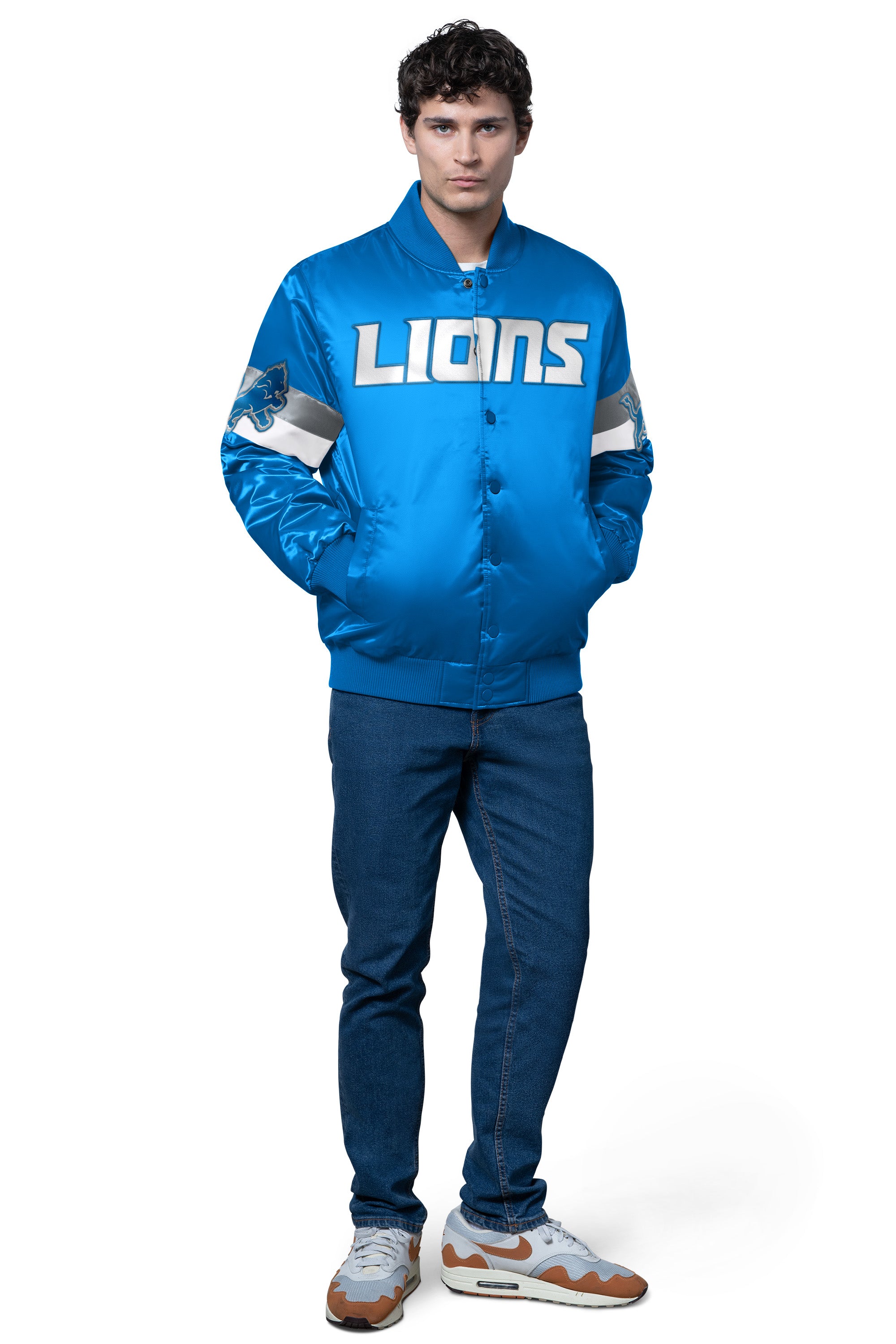 MENS DETROIT LIONS TRIPLE OPTION SATIN VARSITY JACKET View 3 | NFL
