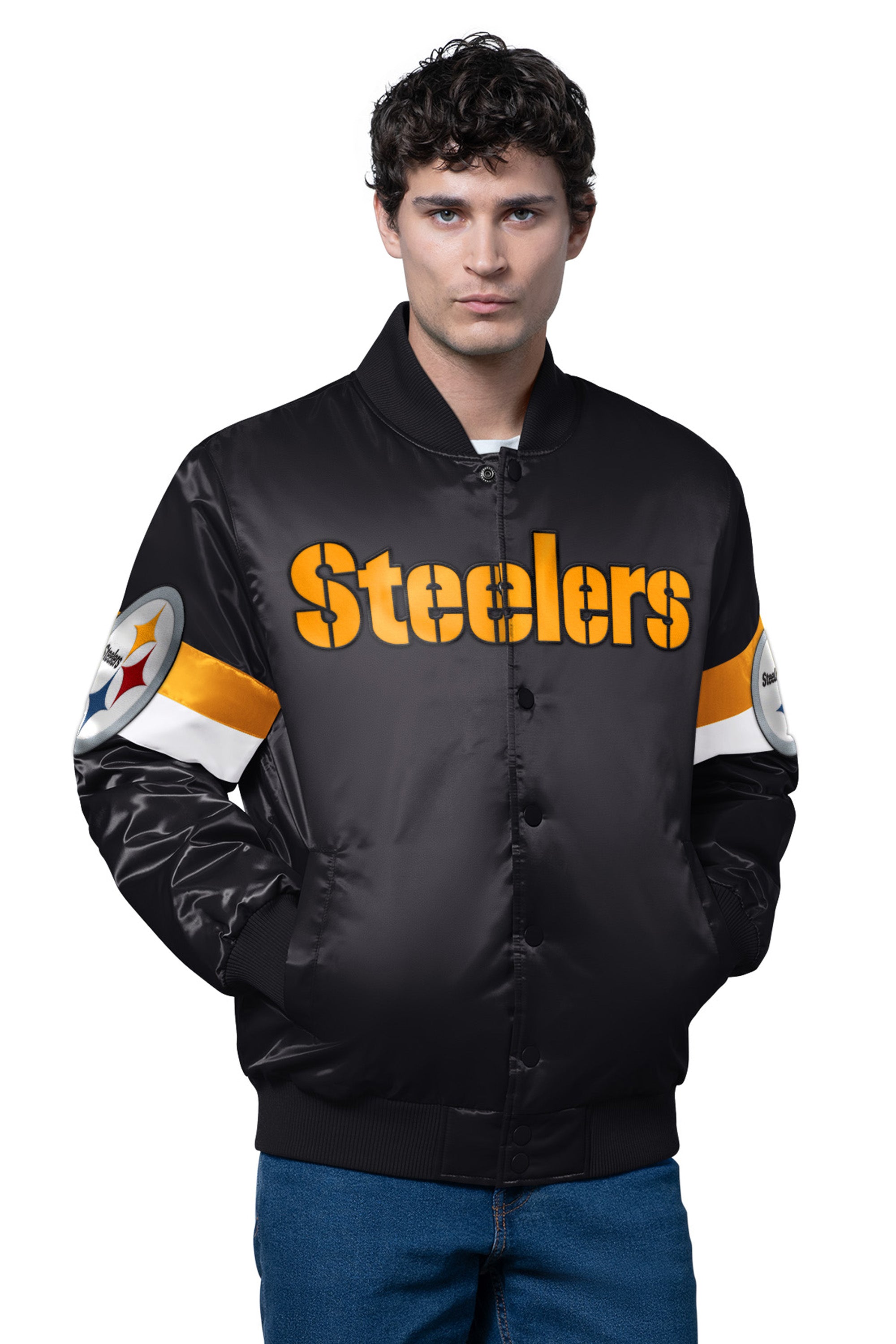 MENS PITTSBURGH STEELERS TRIPLE OPTION SATIN VARSITY JACKET View 1 | NFL