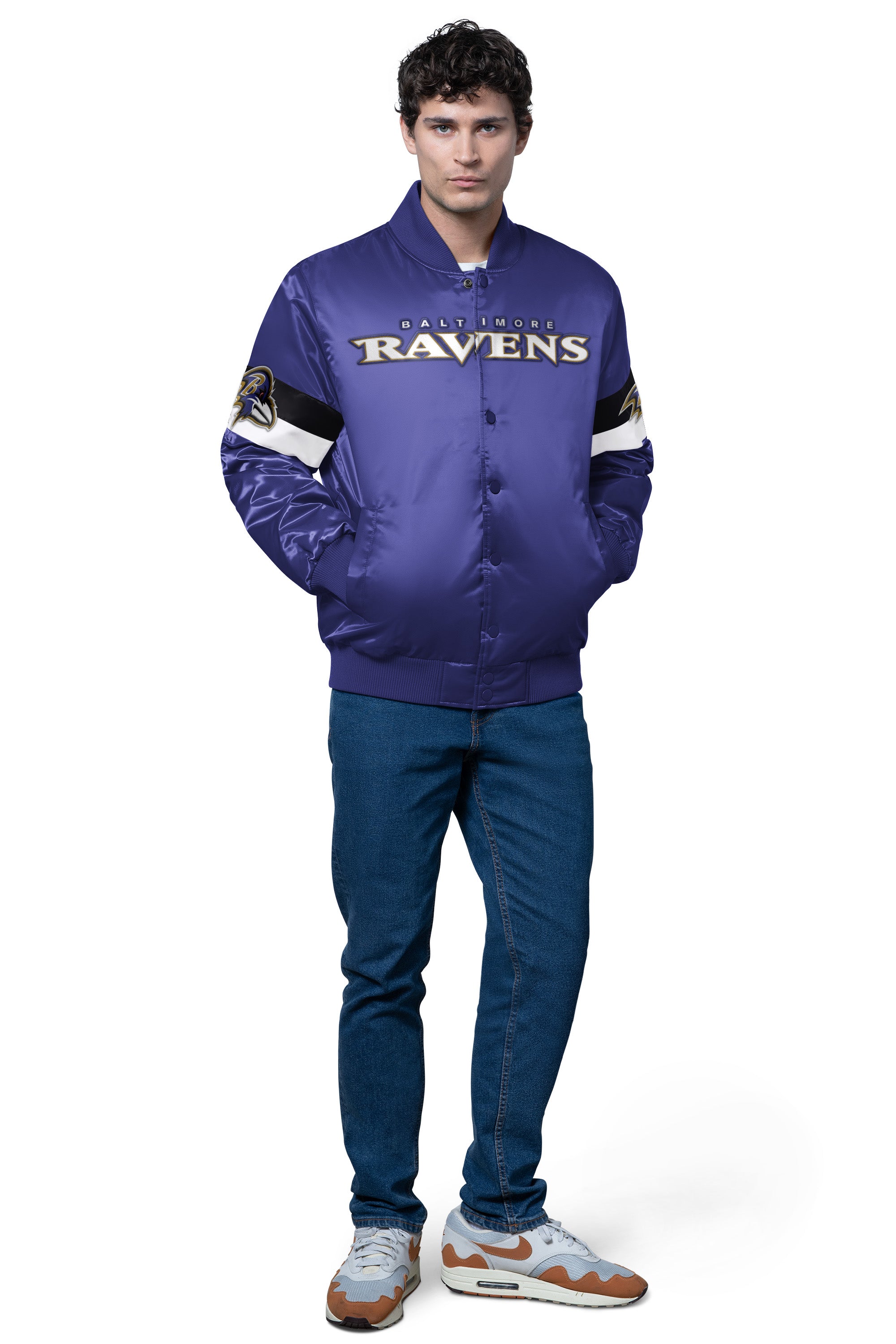 MENS BALTIMORE RAVENS TRIPLE OPTION SATIN VARSITY JACKET View 3 | NFL