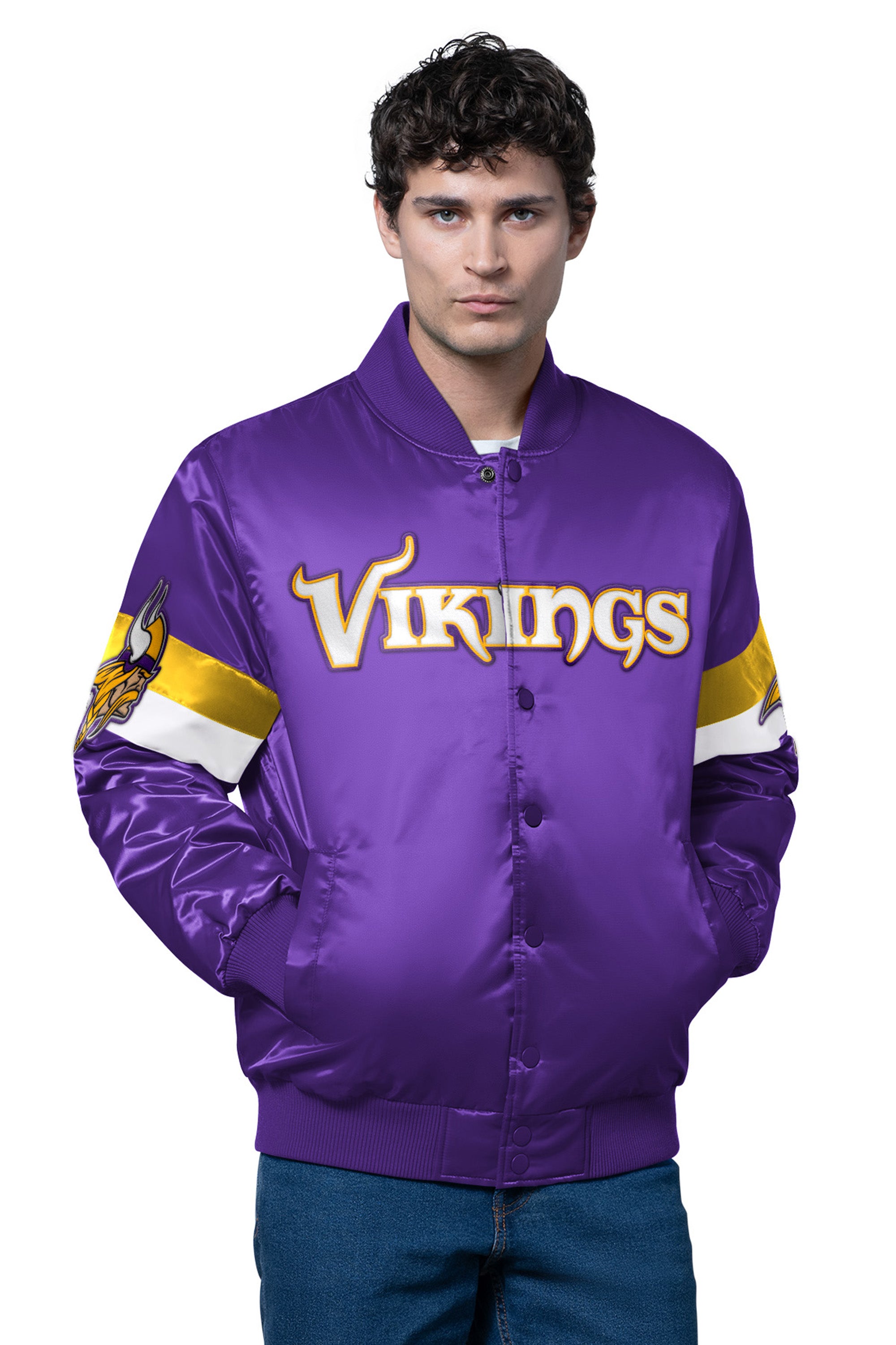 MENS MINNESOTA VIKINGS TRIPLE OPTION SATIN VARSITY JACKET View 1 | NFL MENS MINNESOTA VIKINGS TRIPLE OPTION SATIN VARSITY JACKET View 1 | NFL