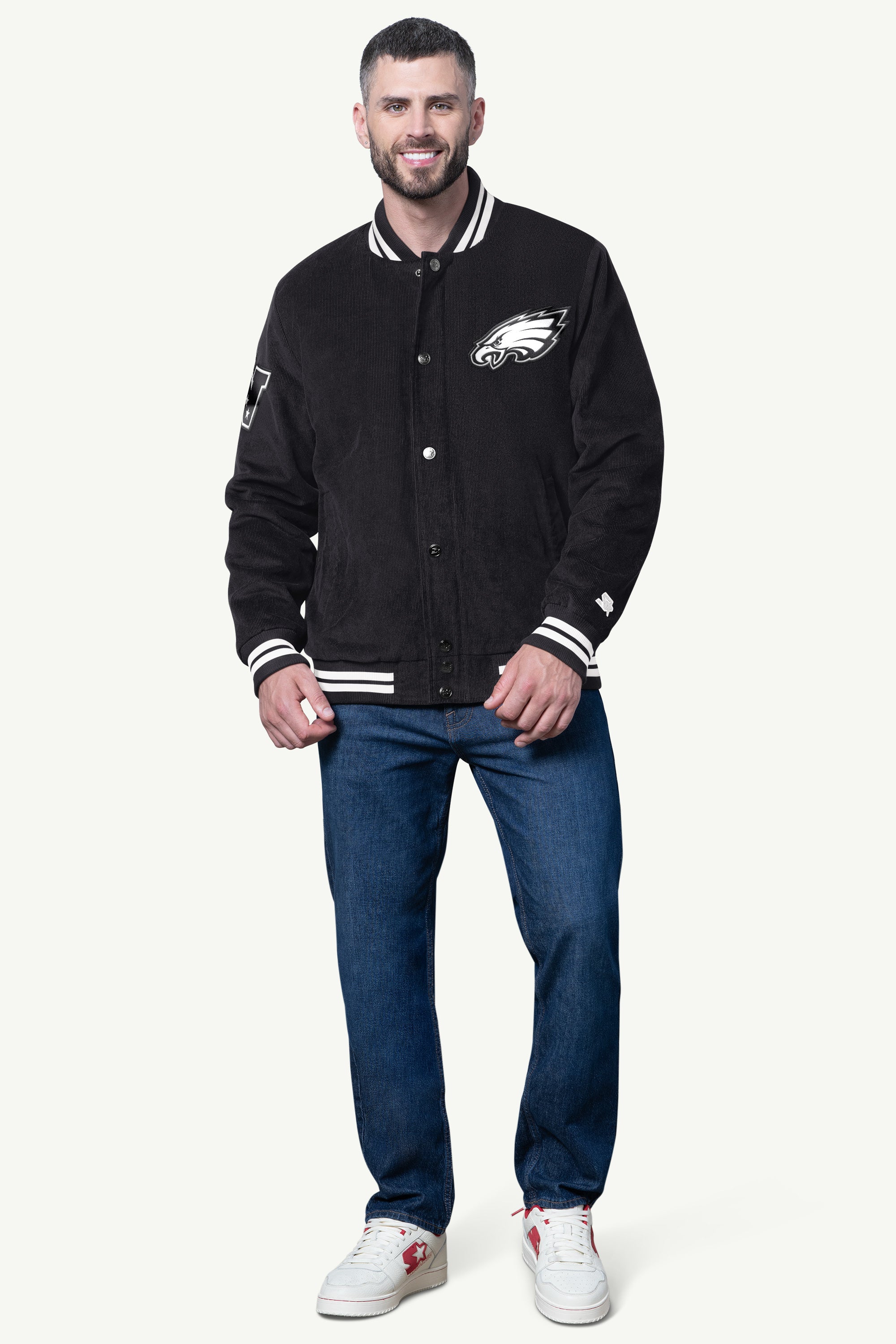 MENS PHILADELPHIA EAGLES BLACKOUT CORDUROY VARSITY JACKET View 2 | NFL