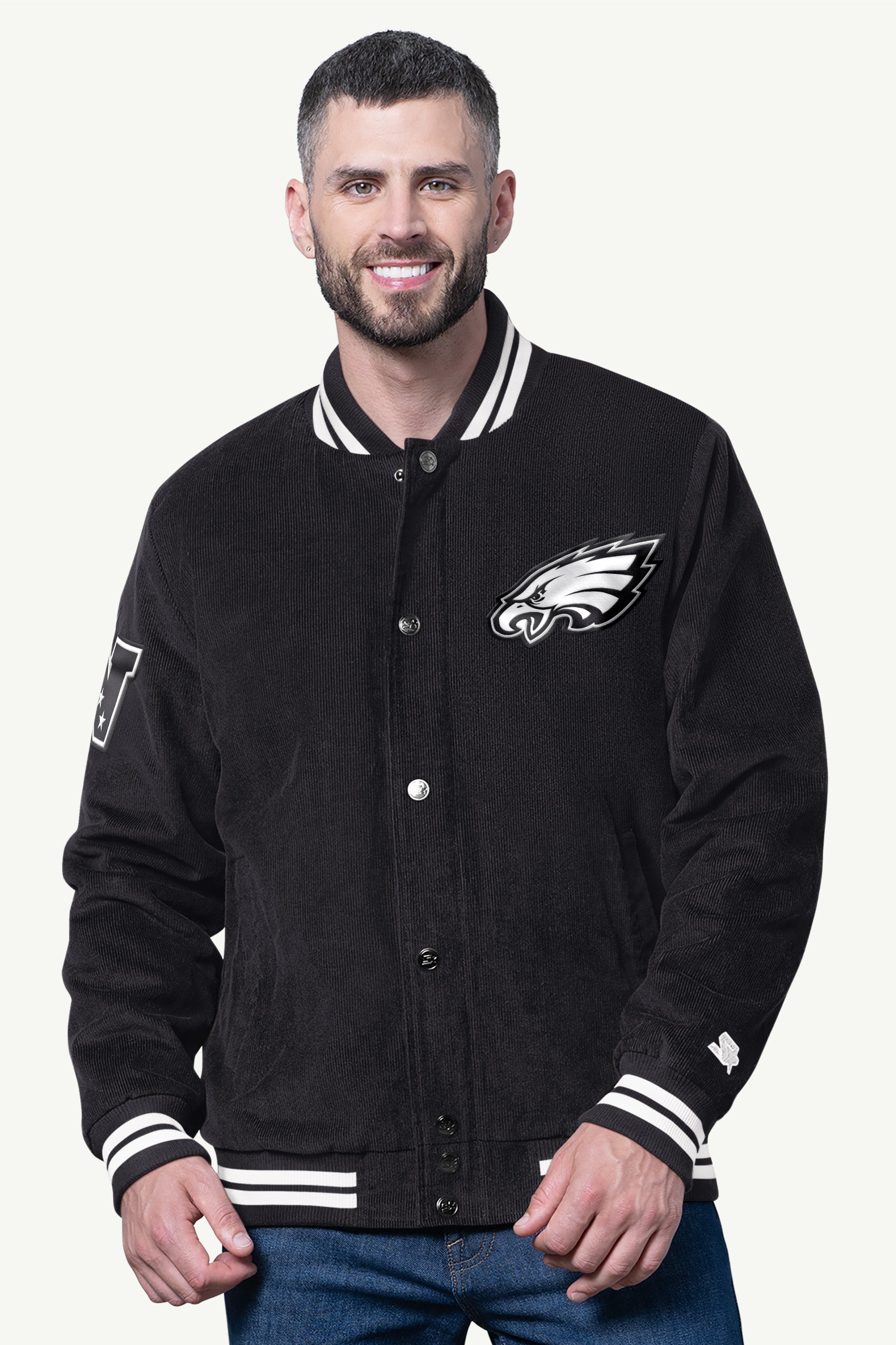 MENS PHILADELPHIA EAGLES BLACKOUT CORDUROY VARSITY JACKET View 1 | NFL