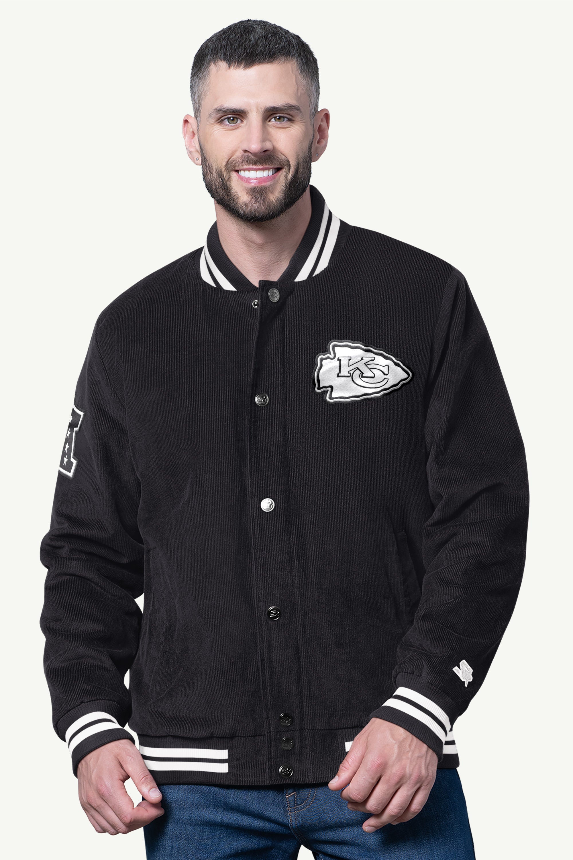 MENS KANSAS CITY CHIEFS BLACKOUT CORDUROY VARSITY JACKET View 1 | NFL