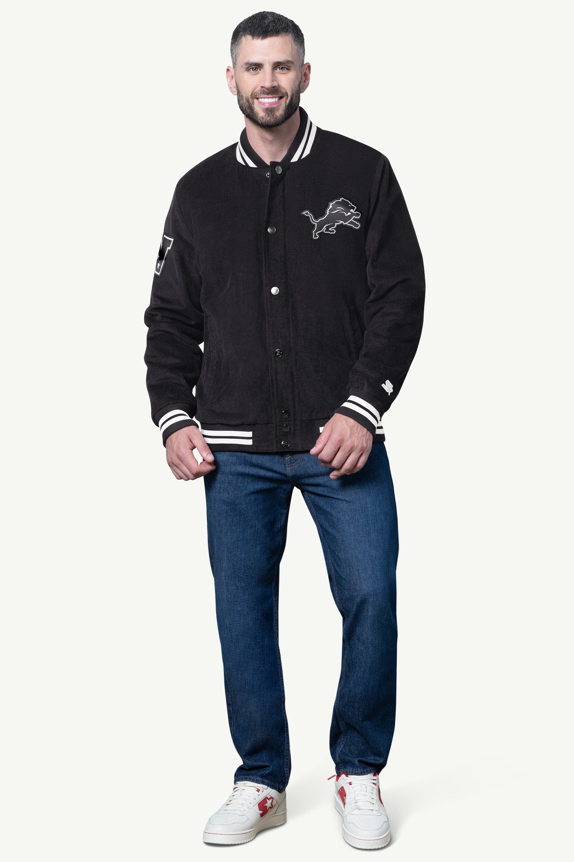 MENS DETROIT LIONS BLACKOUT CORDUROY VARSITY JACKET View 3 | NFL