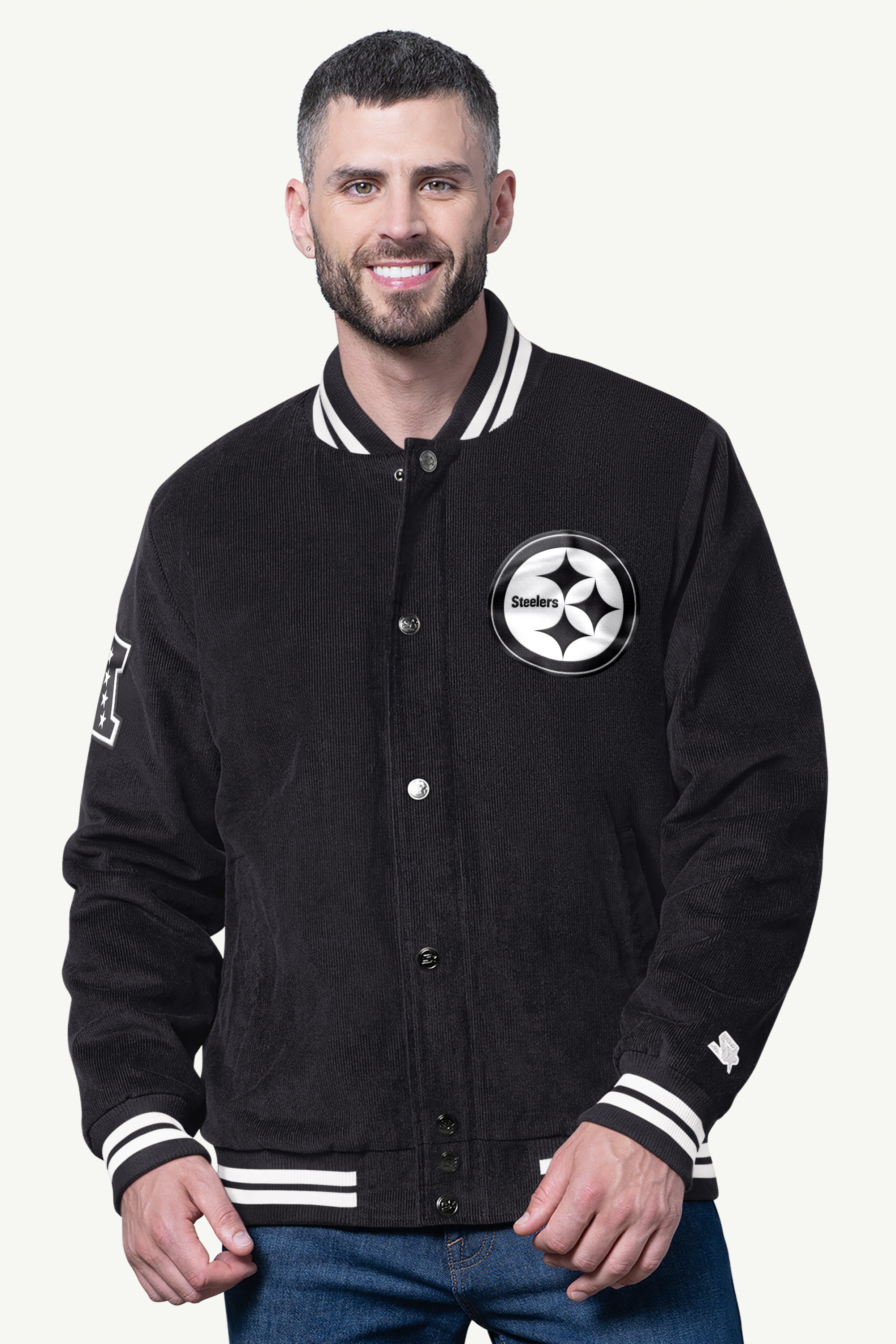 MENS PITTSBURGH STEELERS BLACKOUT CORDUROY VARSITY JACKET View 1 | NFL