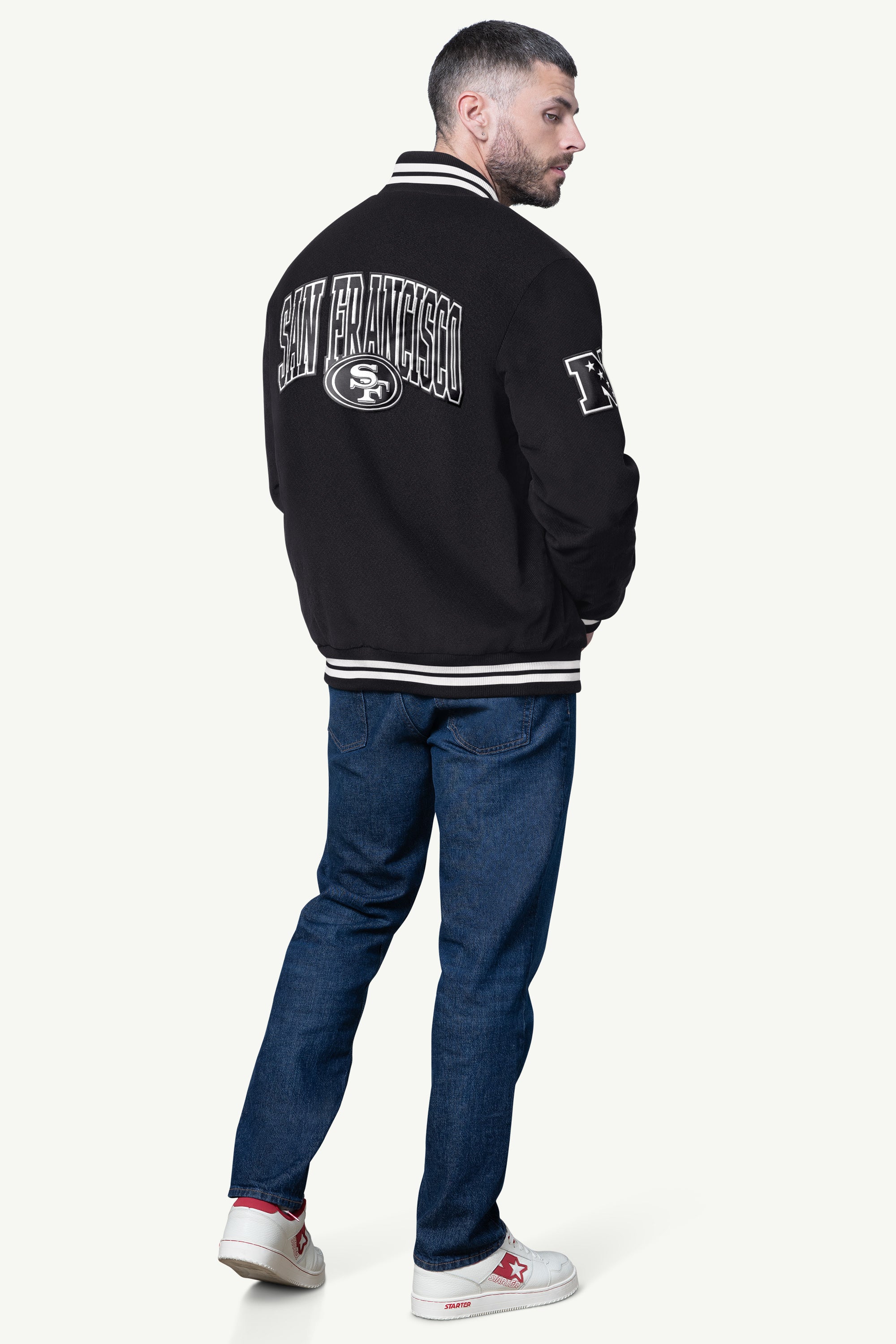 MENS SAN FRANCISCO 49ERS BLACKOUT CORDUROY VARSITY JACKET View 2 | NFL